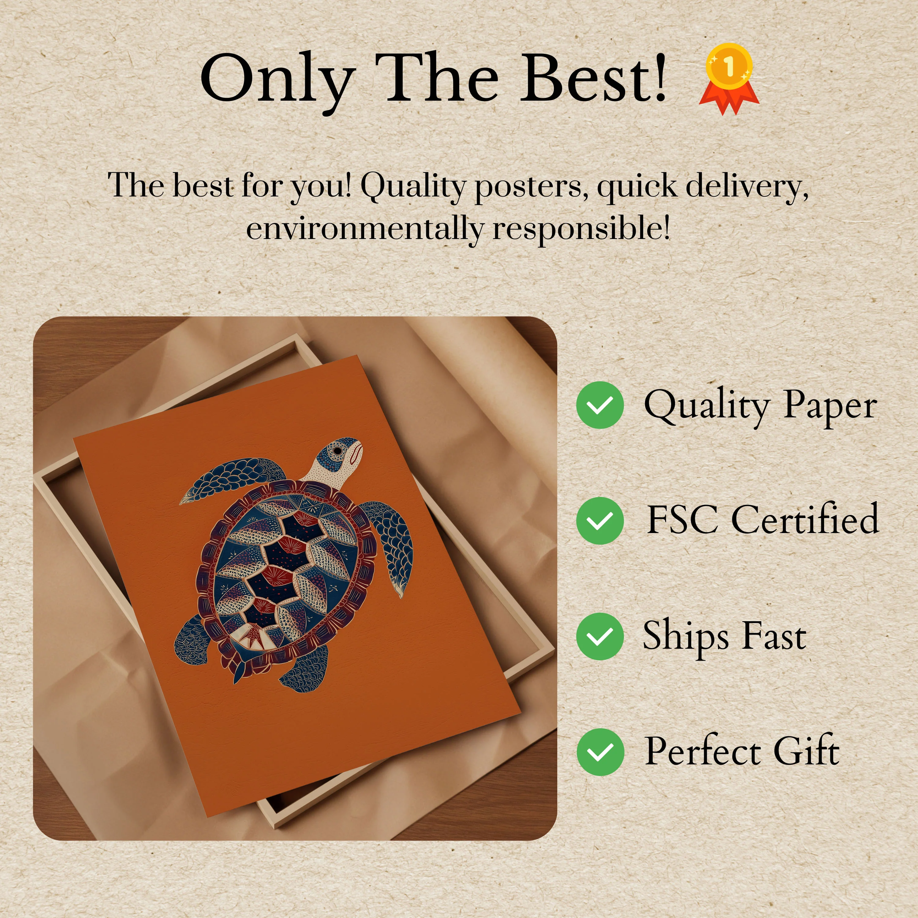 Mosaic Sea Turtle Nautical Poster - Image 3
