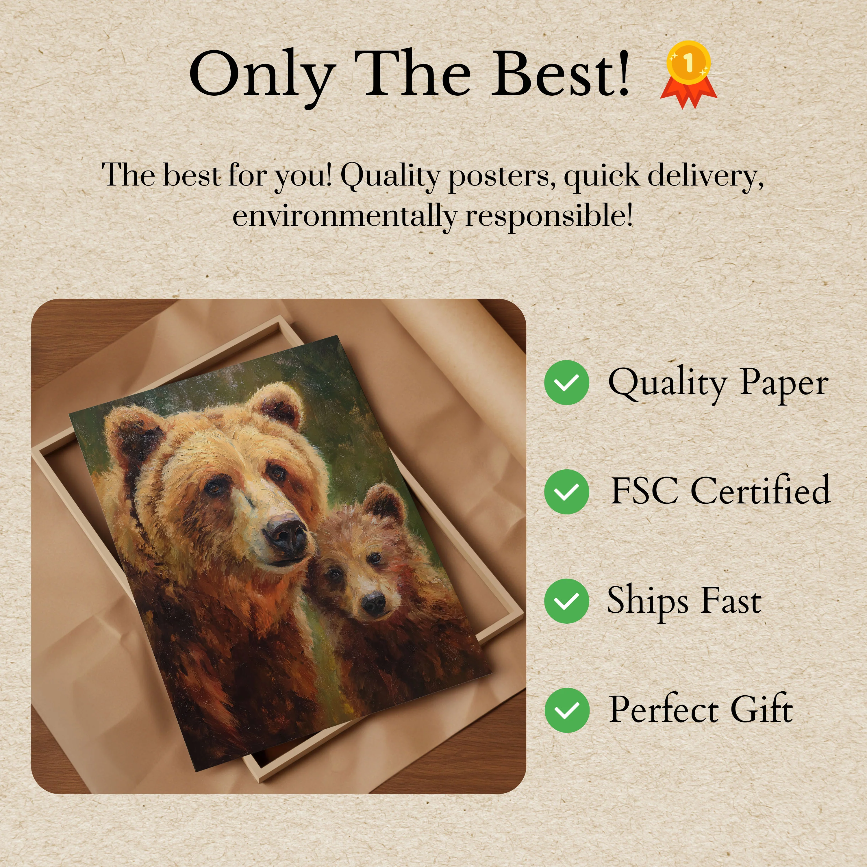 Mother Bear and Cub Portrait Poster - Image 3