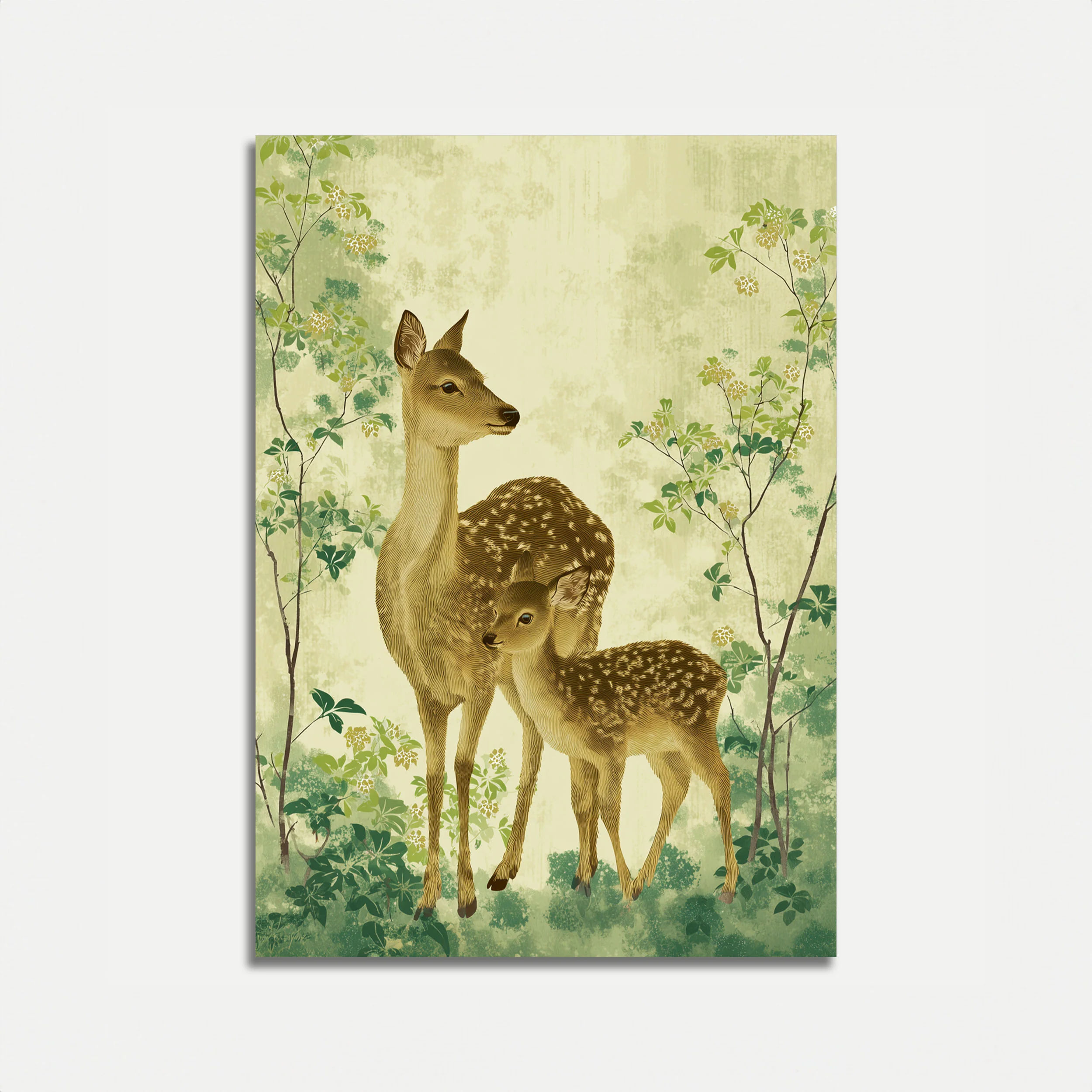 Mother Deer and Fawn Forest Poster
