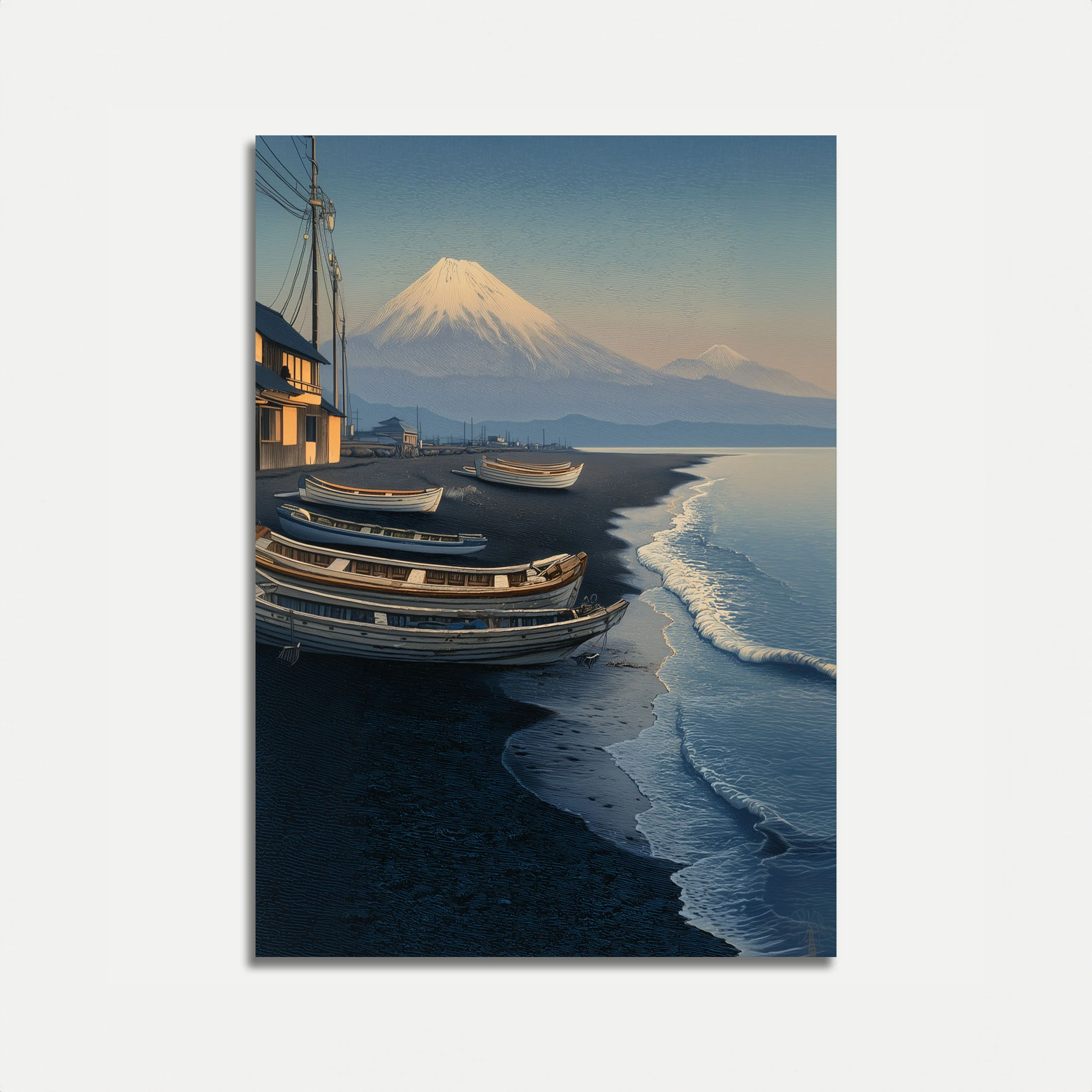Mount Fuji Fishing Village Poster
