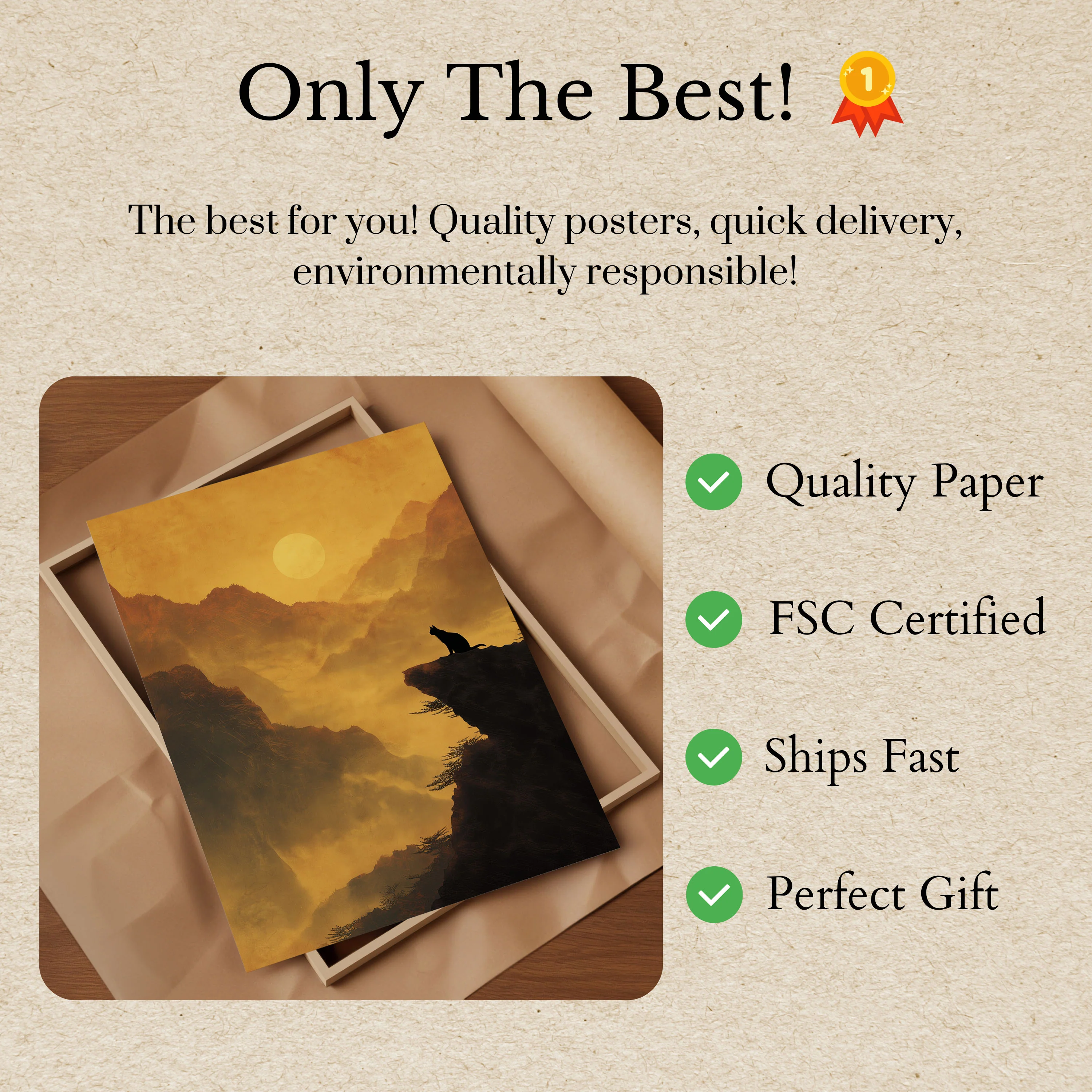 Mountain Cat Sunset Silhouette Poster - Image 3