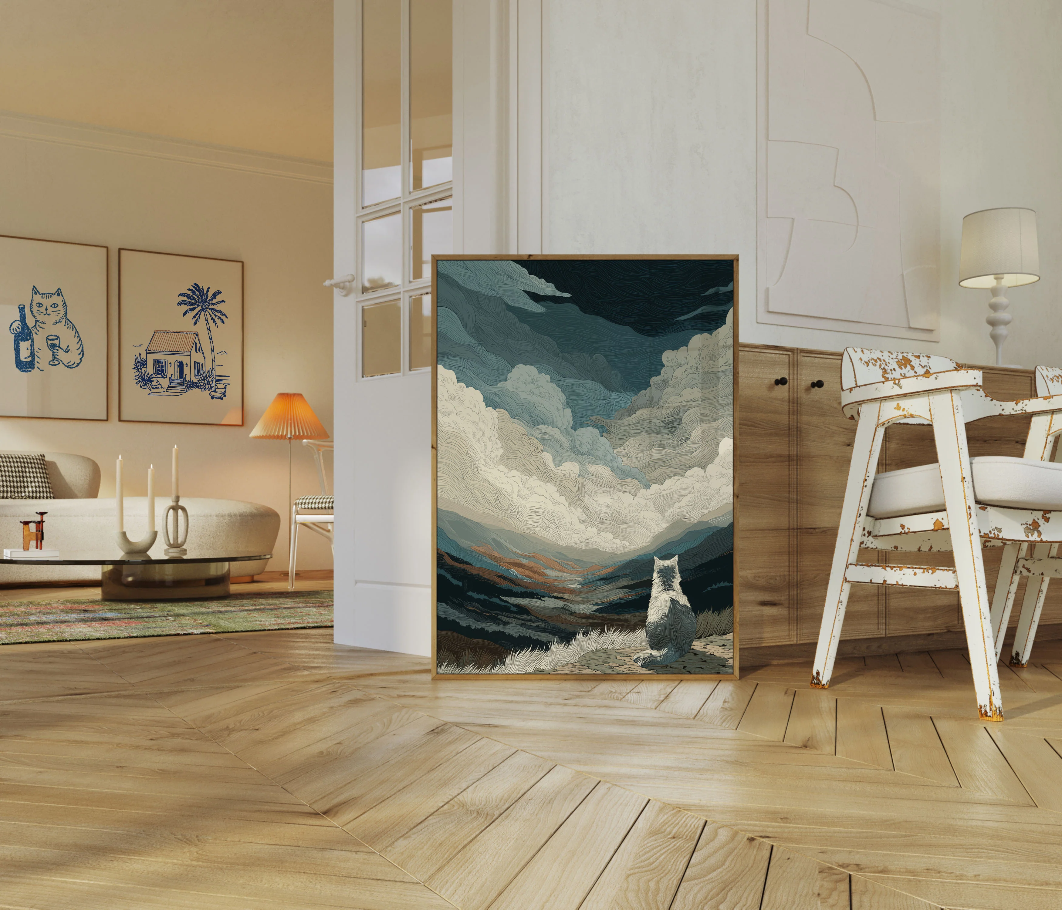 Mountain Cat Watching Clouds Poster - Image 5