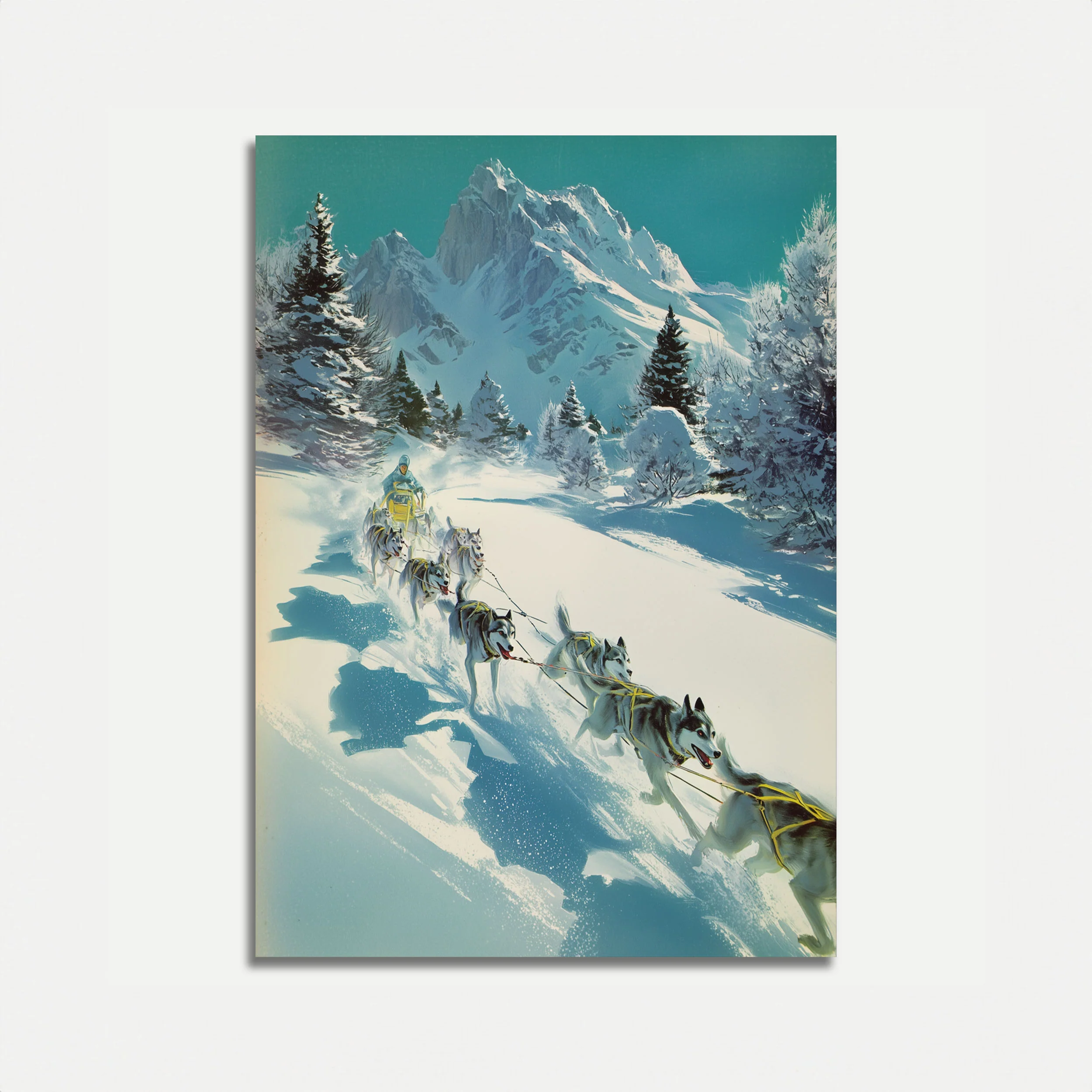 Mountain Husky Sledding Poster