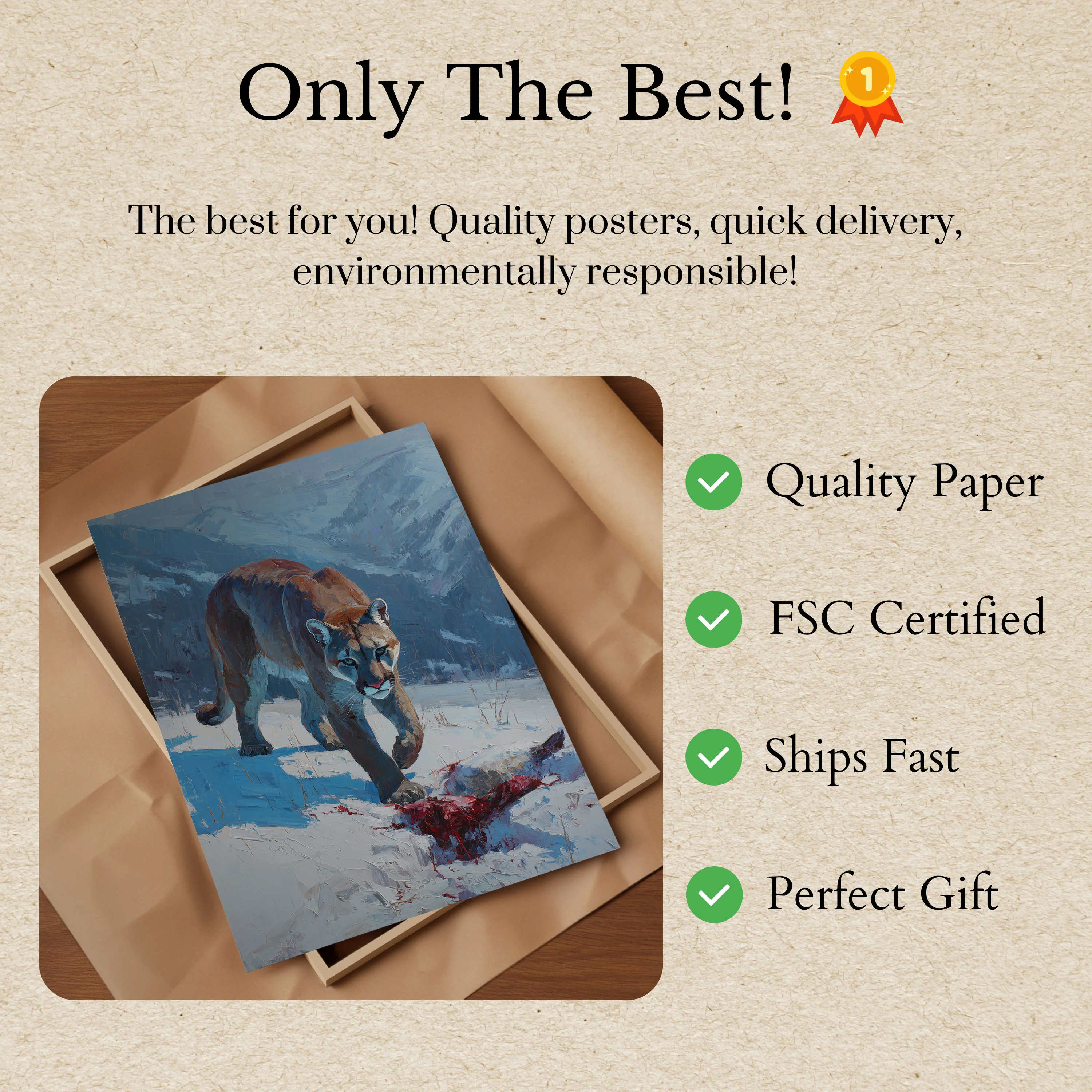 Mountain Lion in Snow Poster - Image 3