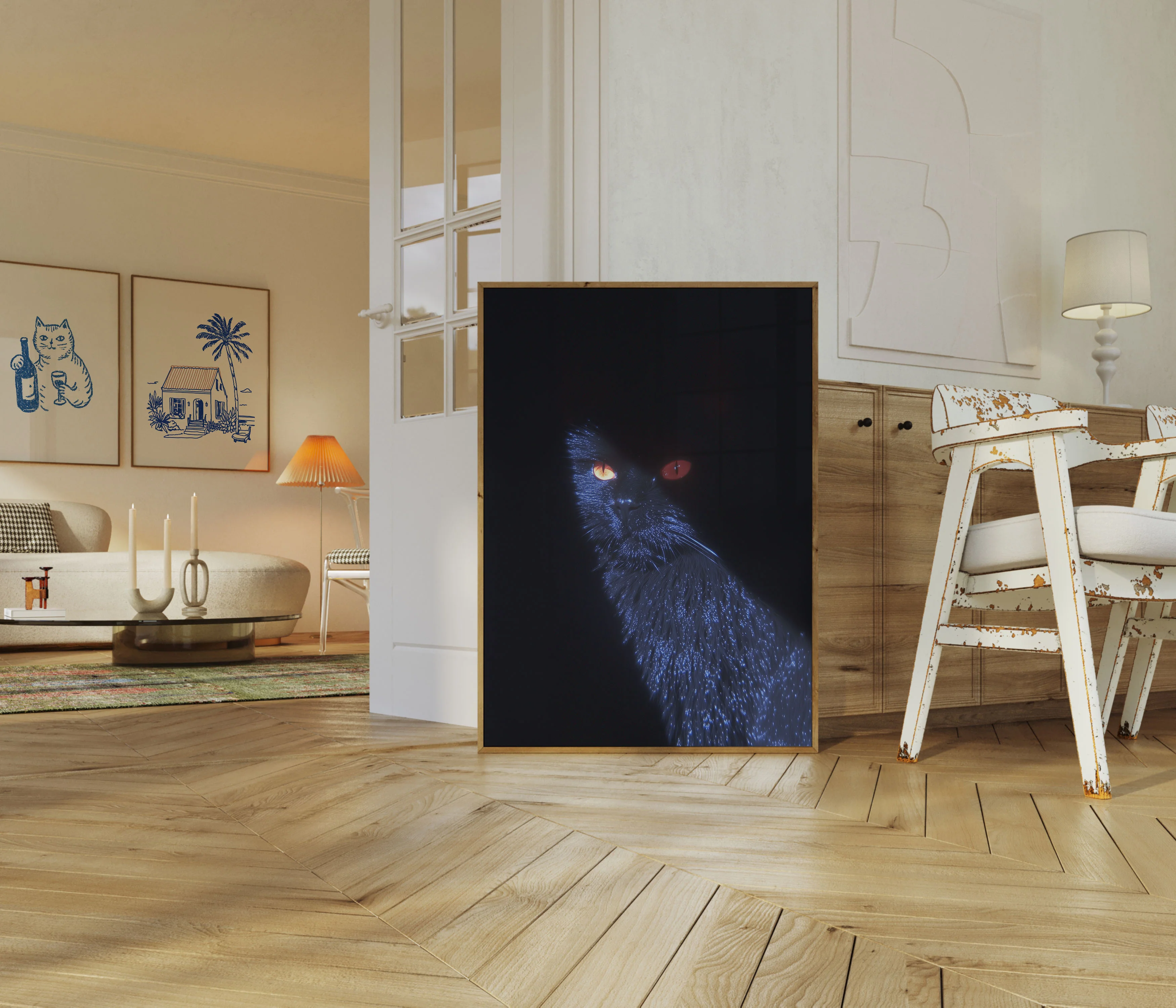 Mystical Blue Night Cat Poster - Image 5