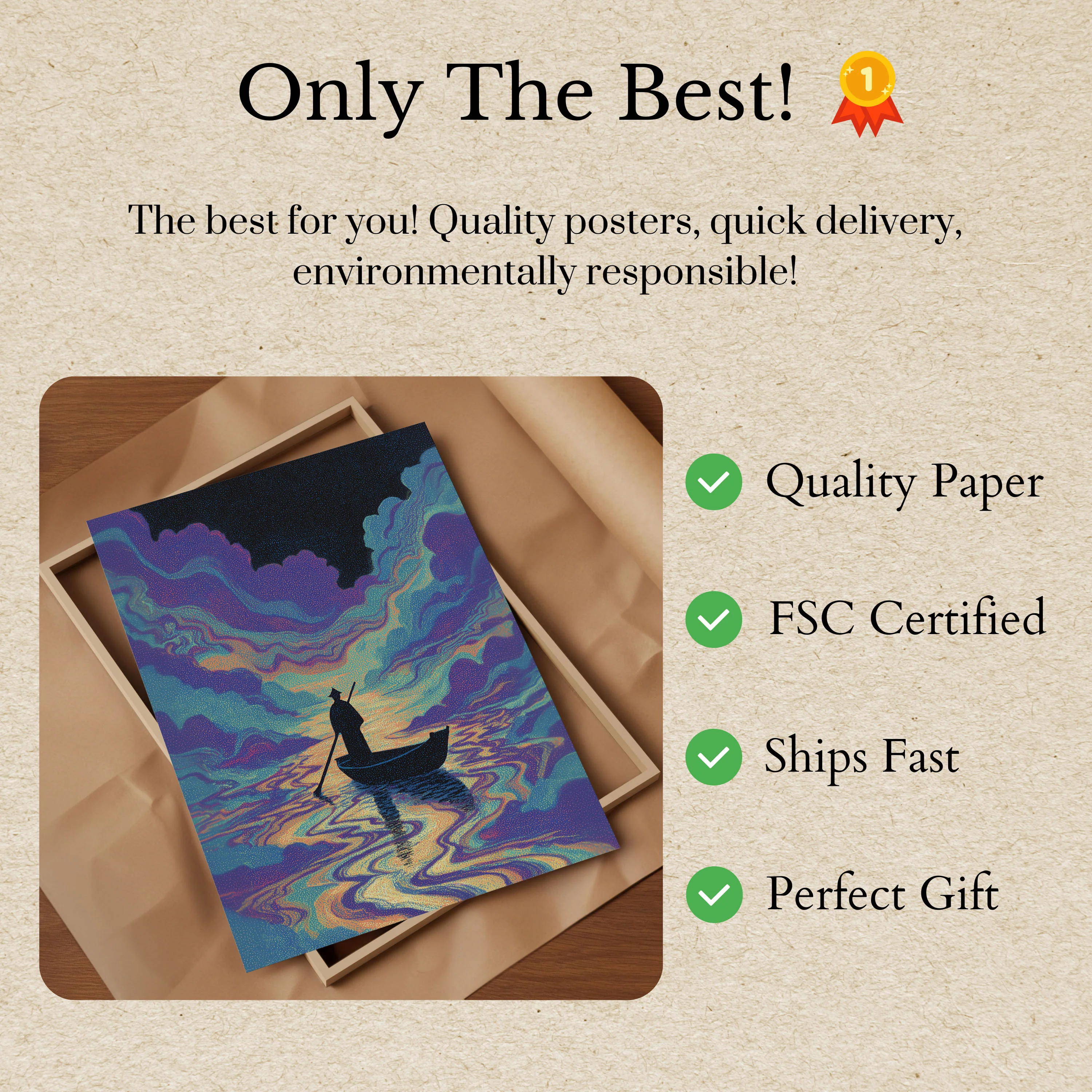 Mystical Boat in Cosmic Waters Poster - Image 3