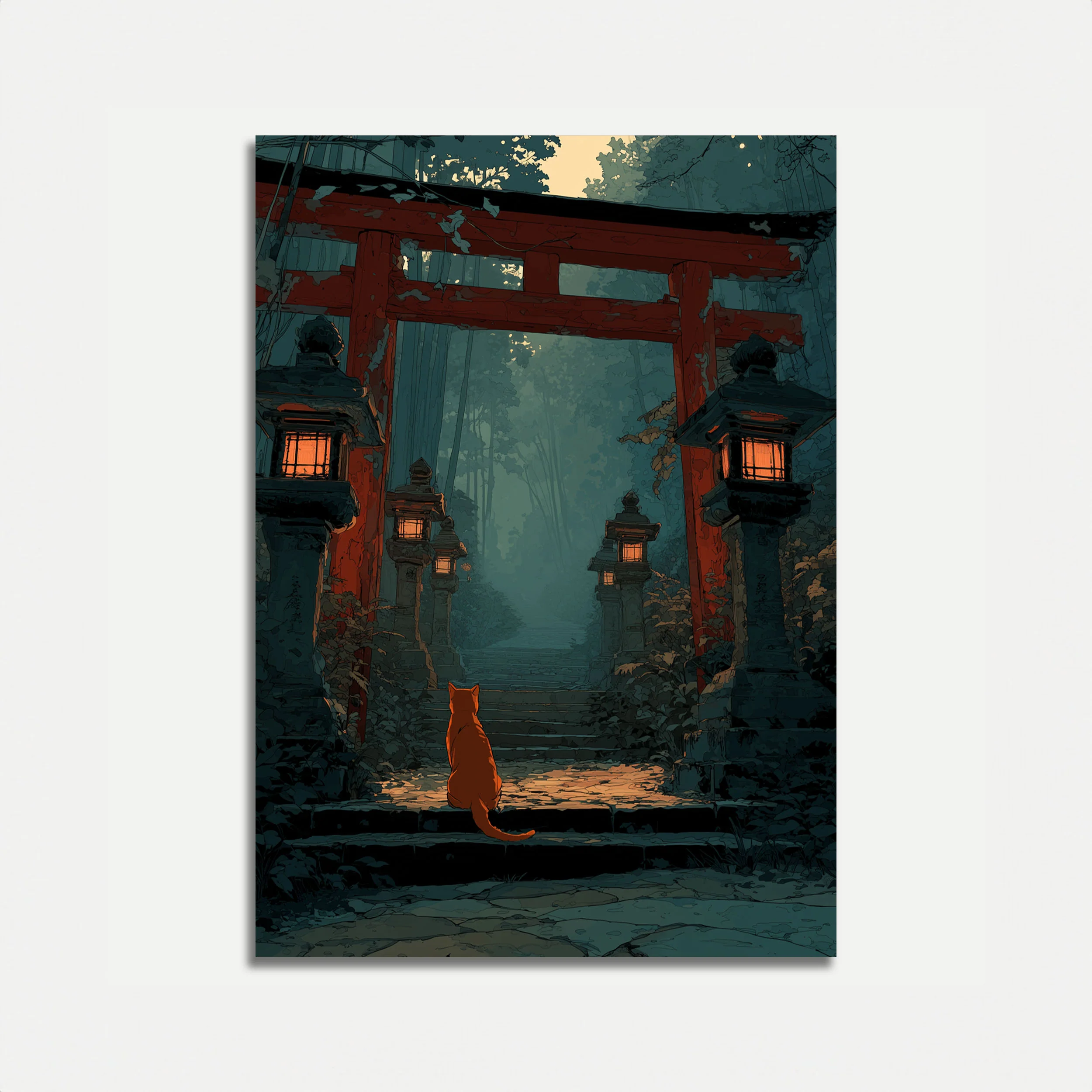 Mystical Cat at Ancient Gate Poster