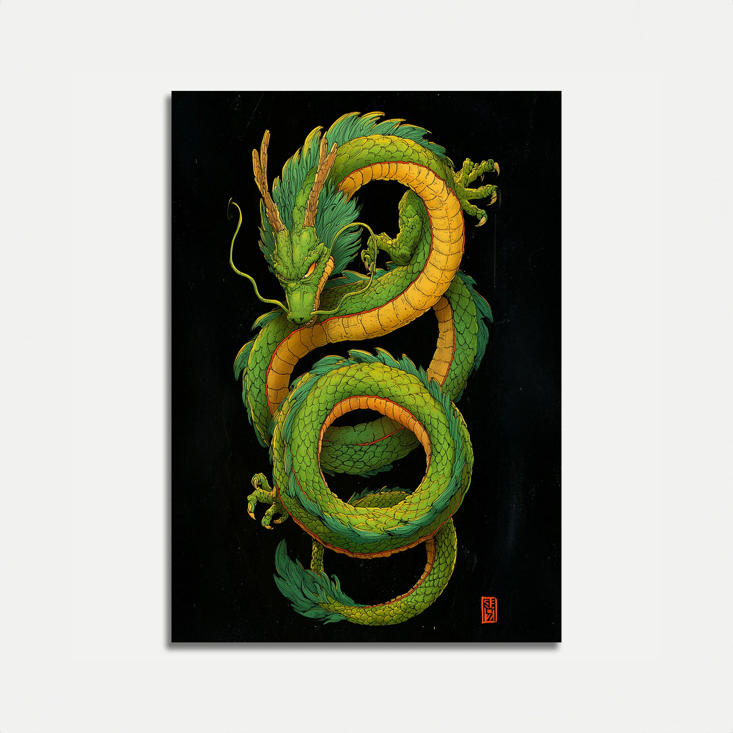 Mystical Green Dragon Spiral Poster