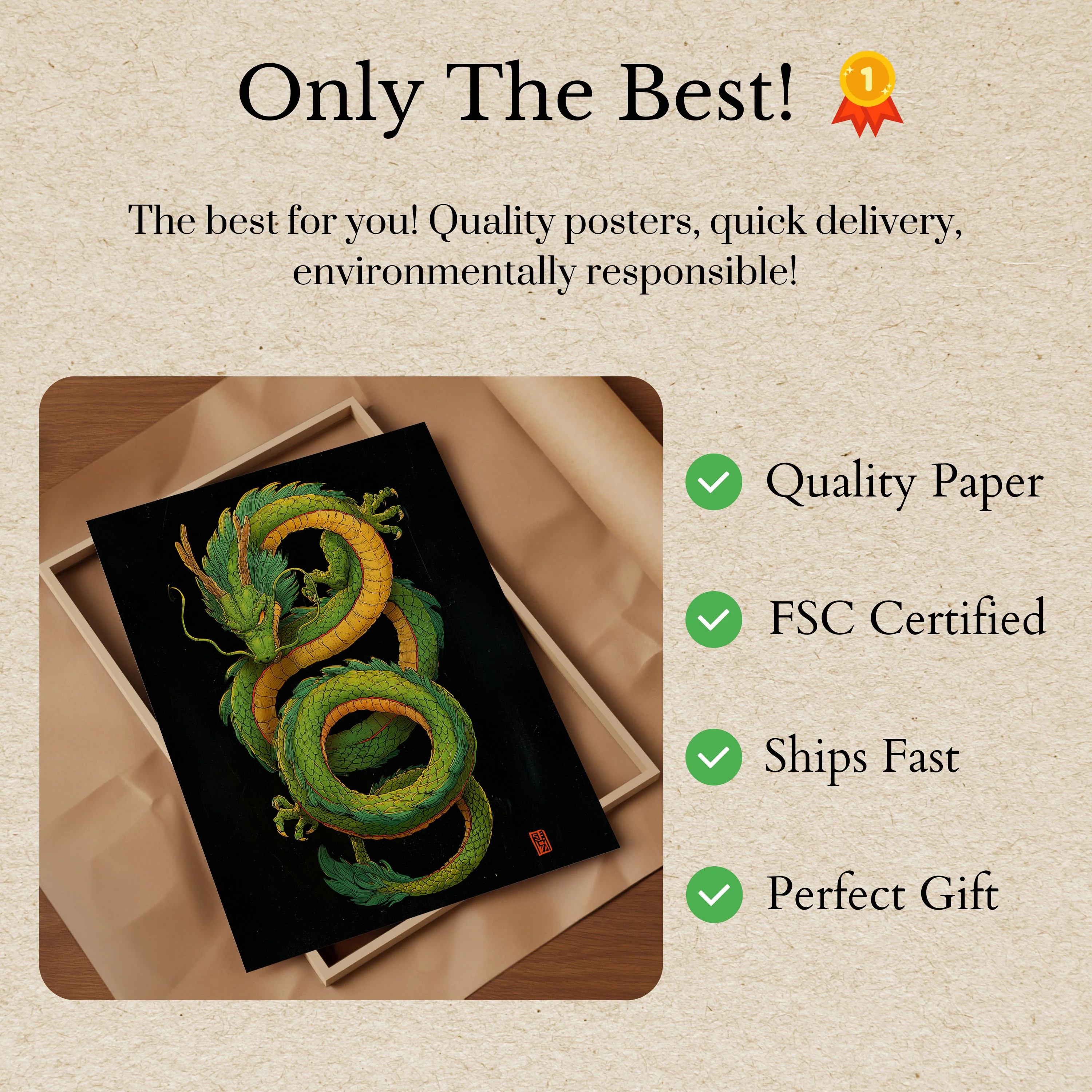 Mystical Green Dragon Spiral Poster - Image 3