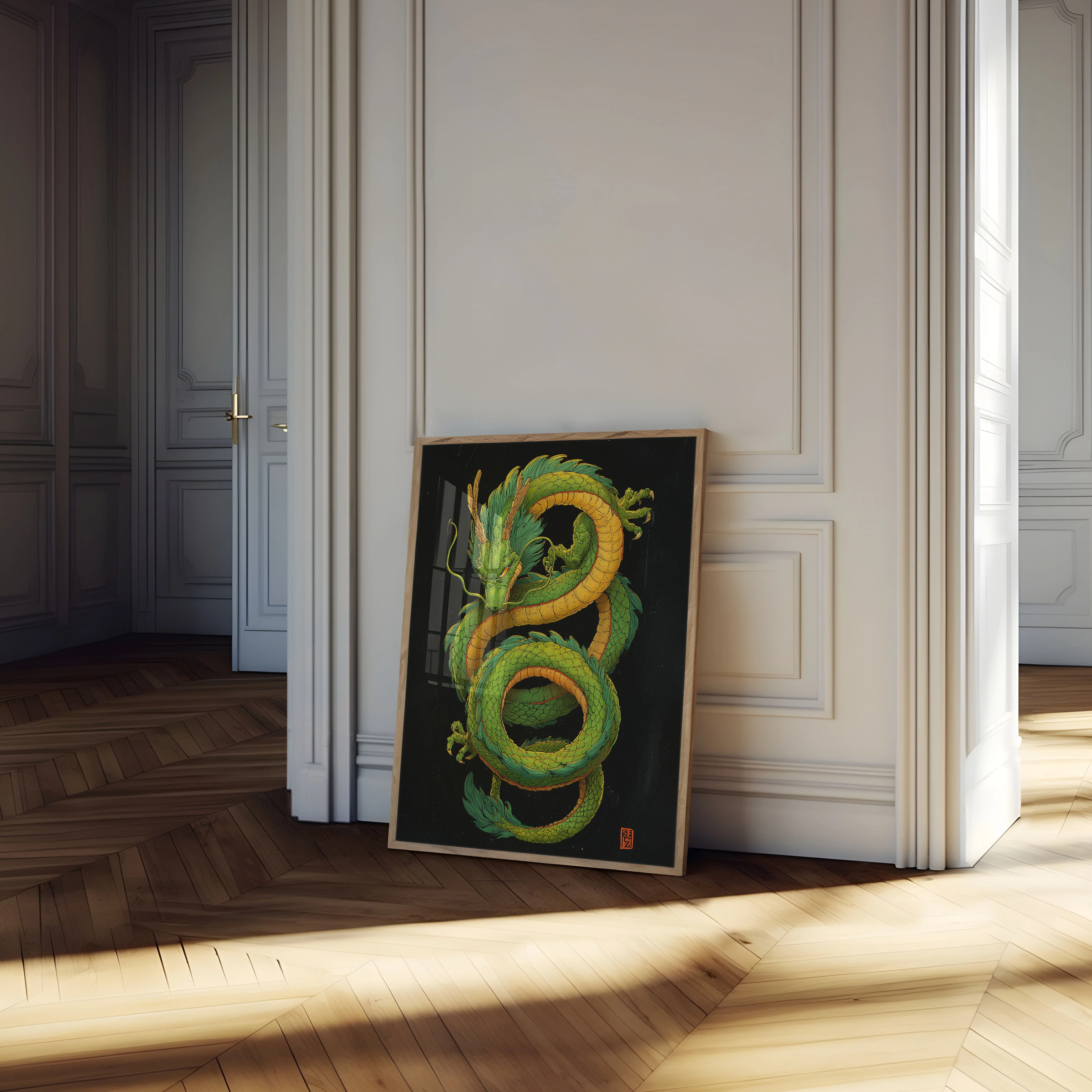 Mystical Green Dragon Spiral Poster - Image 4