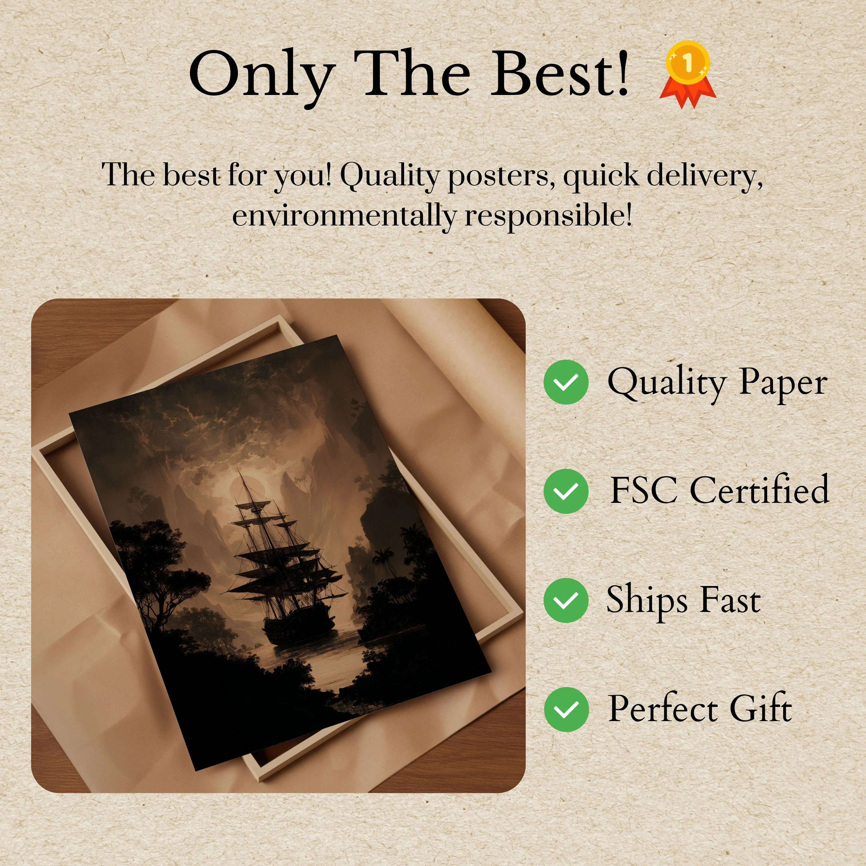 Mystical Pirate Ship Sunset Poster - Image 3