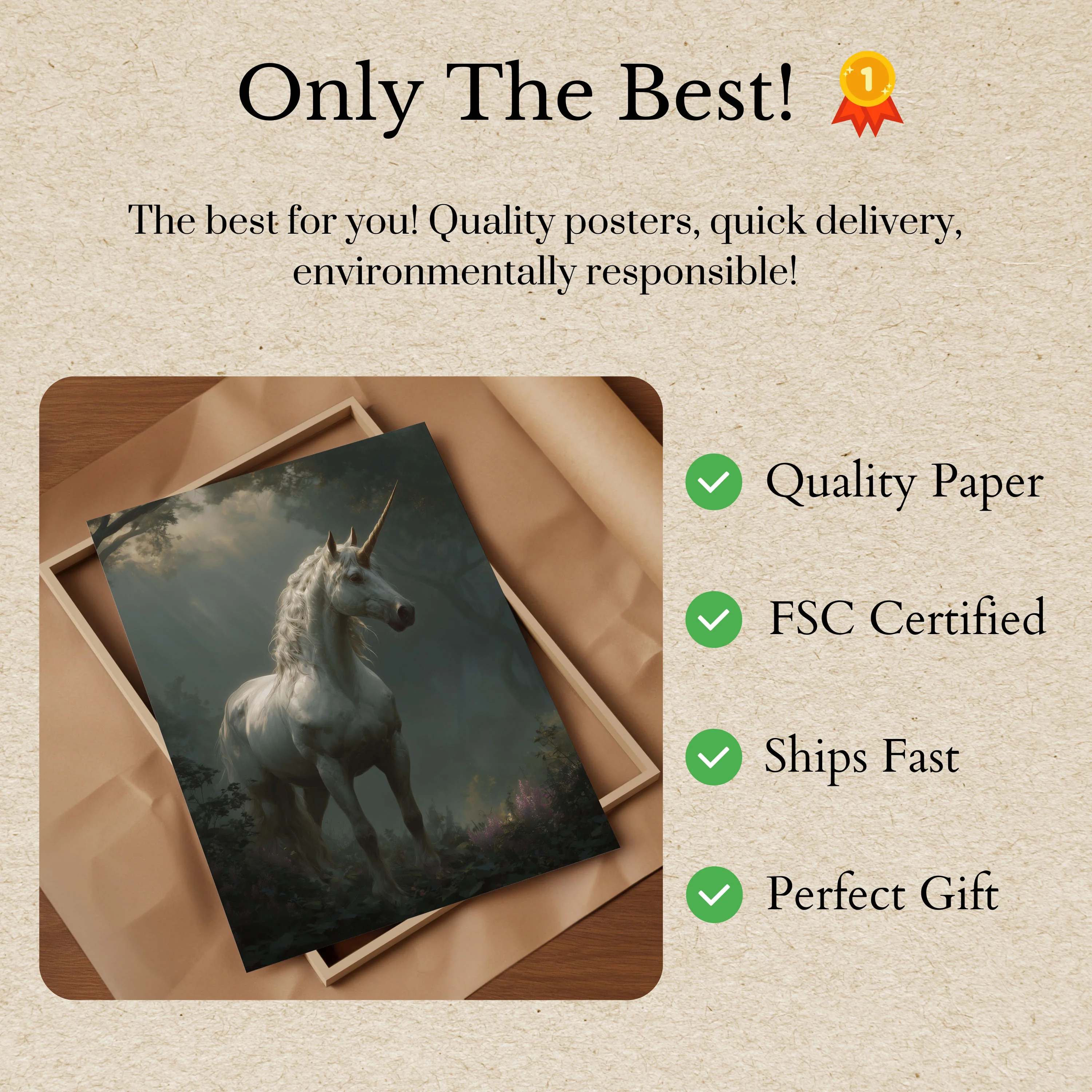 Mystical White Unicorn Forest Poster - Image 3