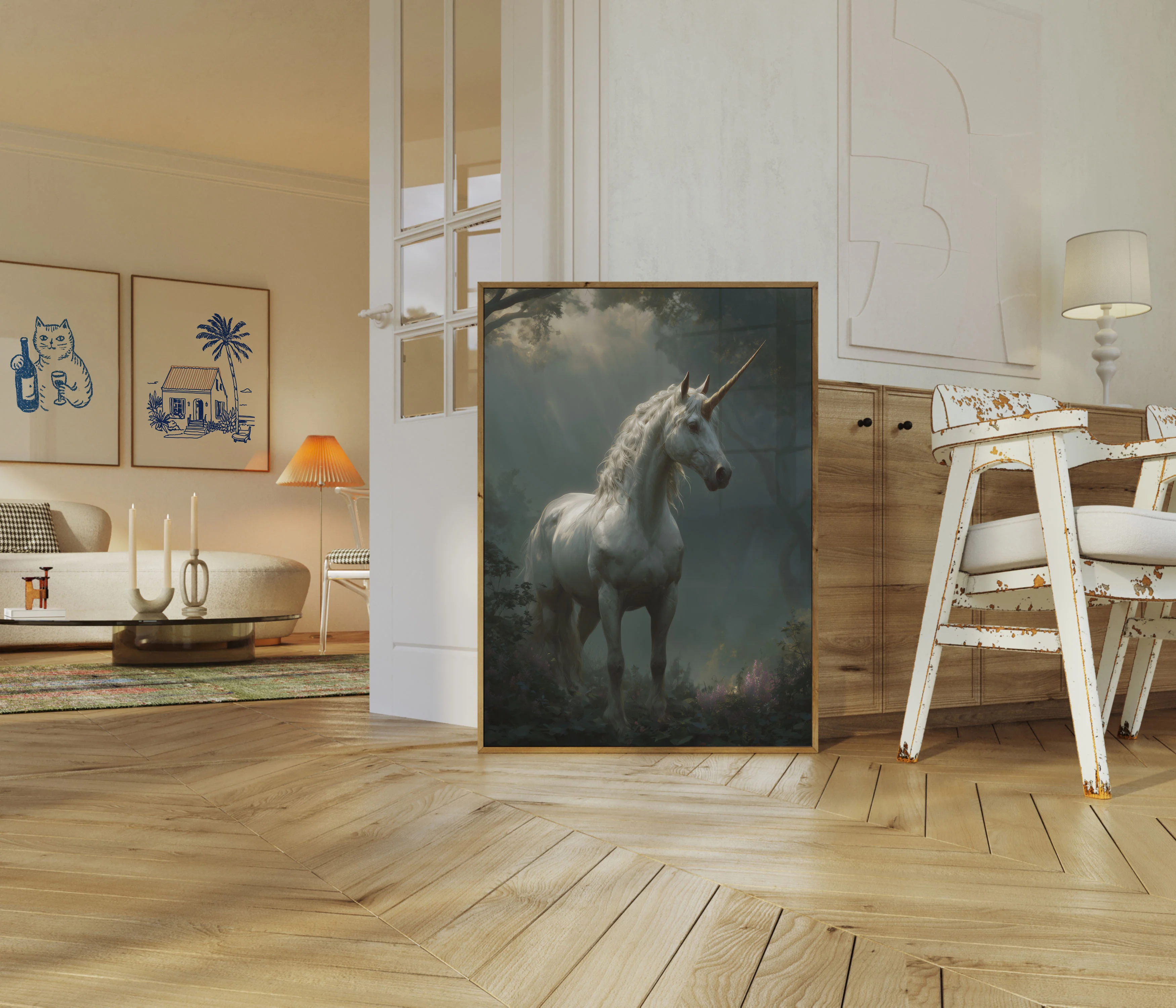 Mystical White Unicorn Forest Poster - Image 5