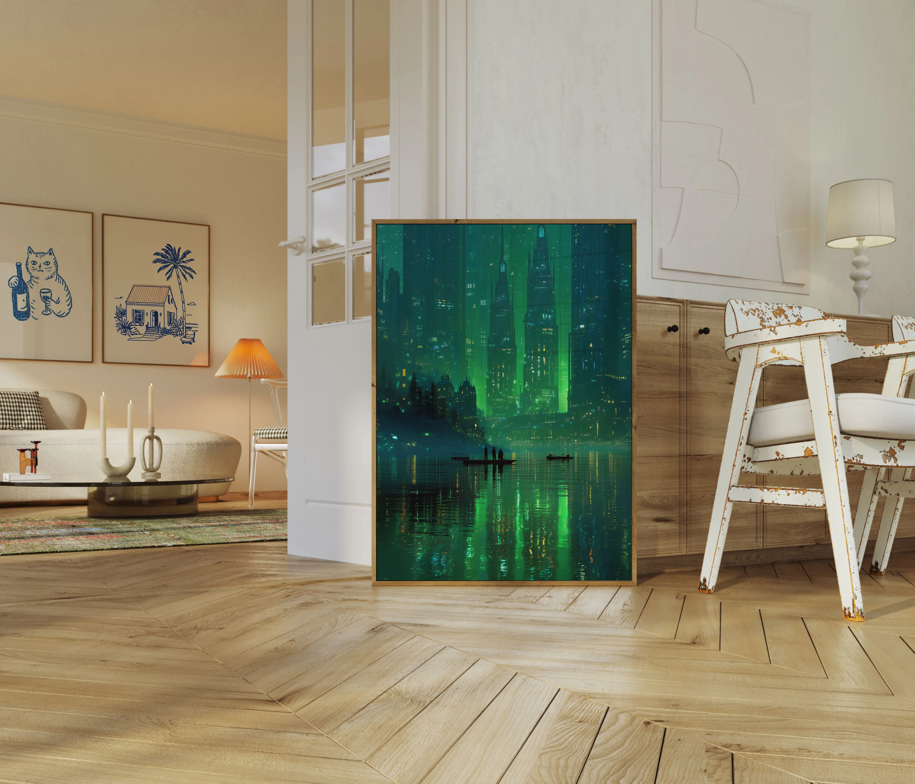 Neon City Lights Reflection Poster - Image 5