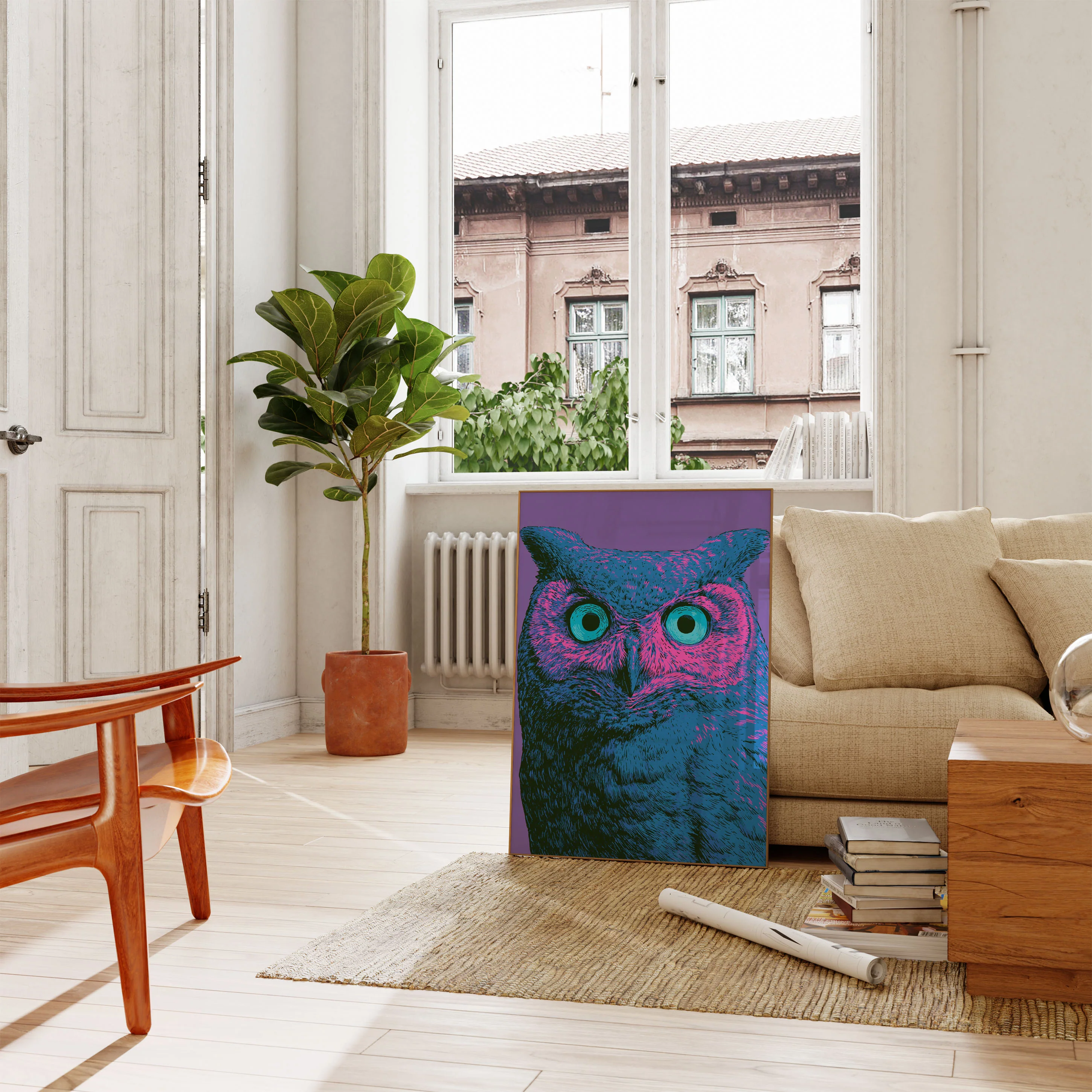 Neon Owl Pop Art Poster - Image 2