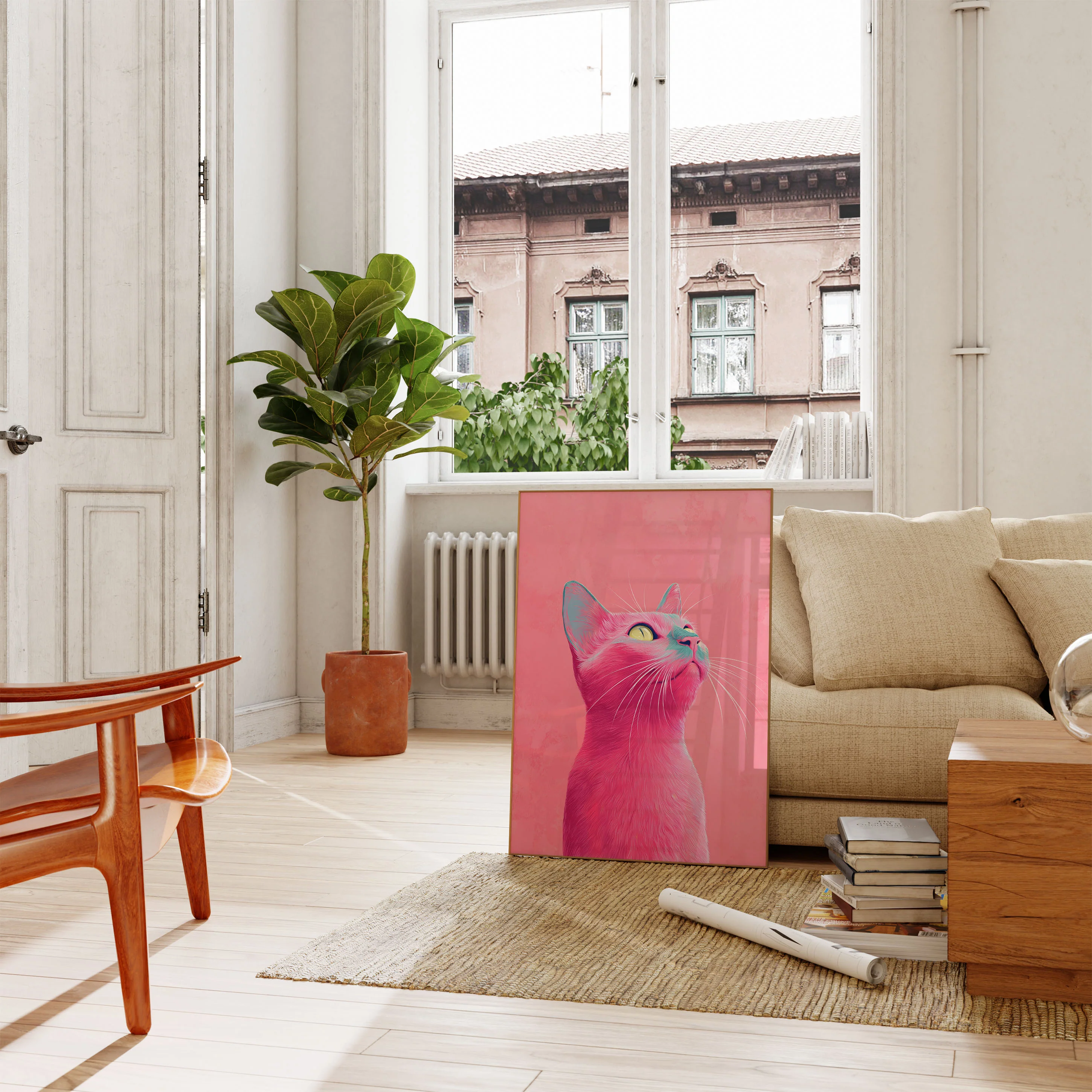 Neon Pink Cat Poster - Image 2