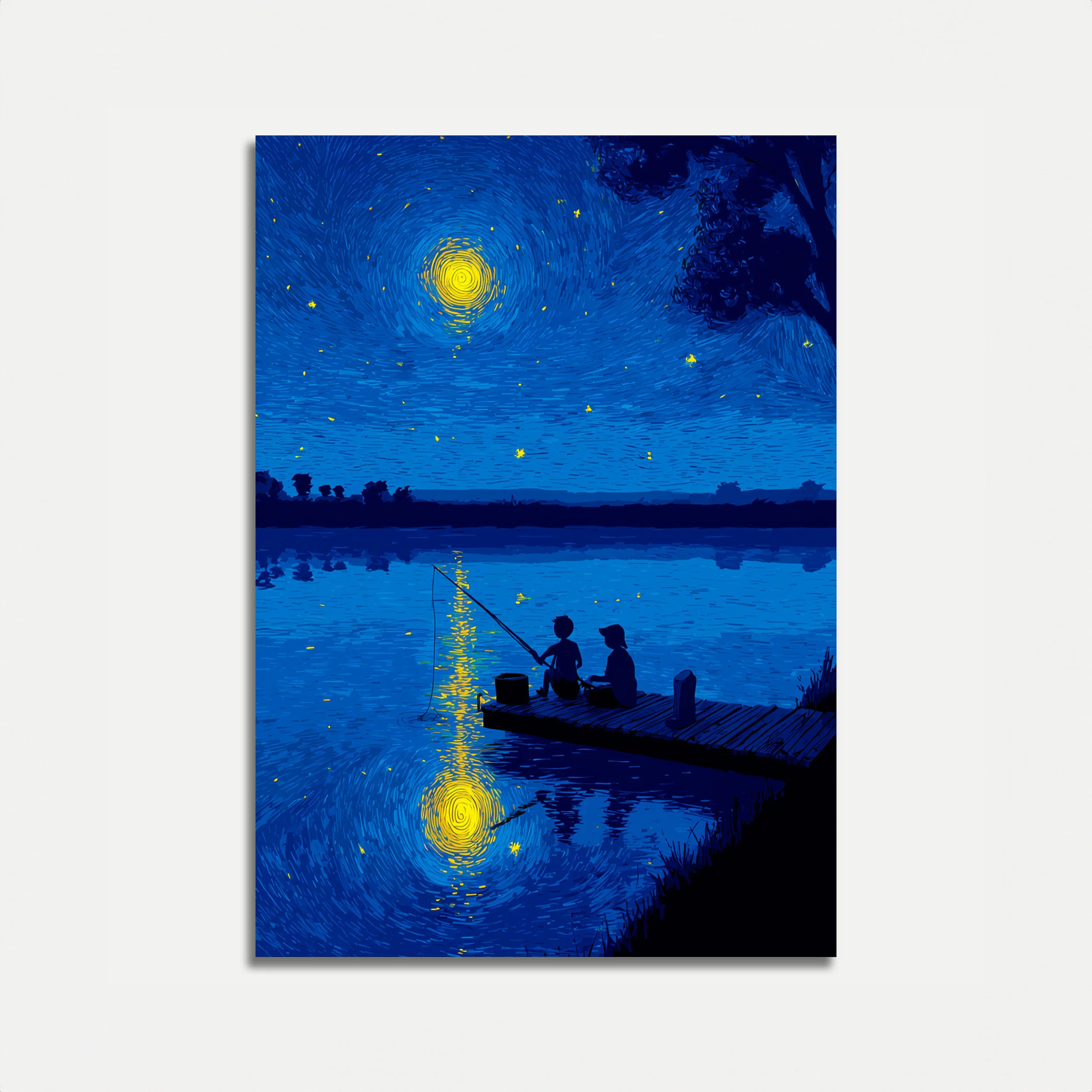 Night Fishing Starry Reflections Poster