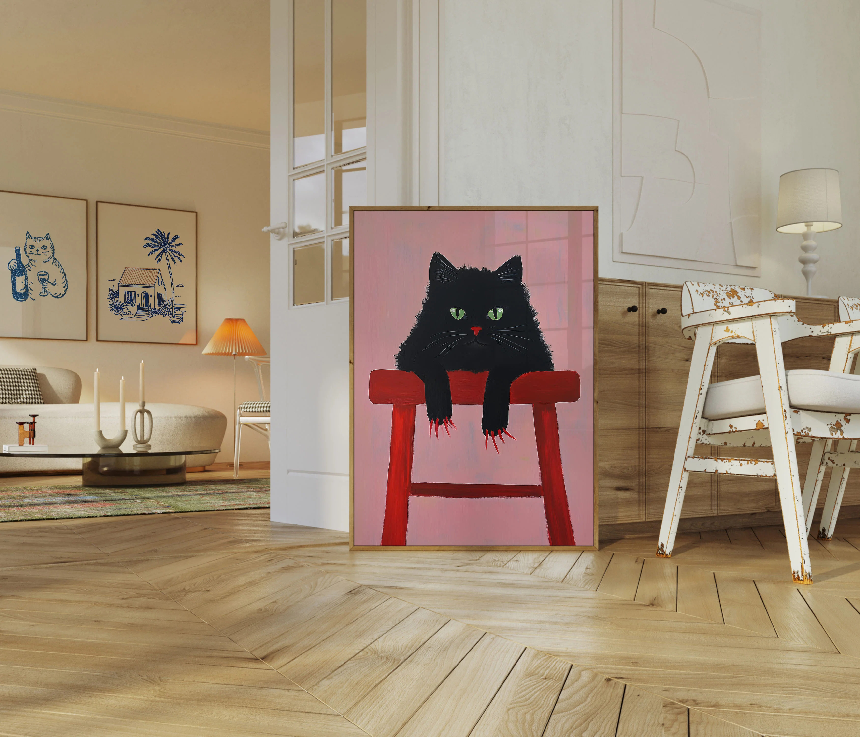 Noir Cat on Red Stool Poster - Image 5