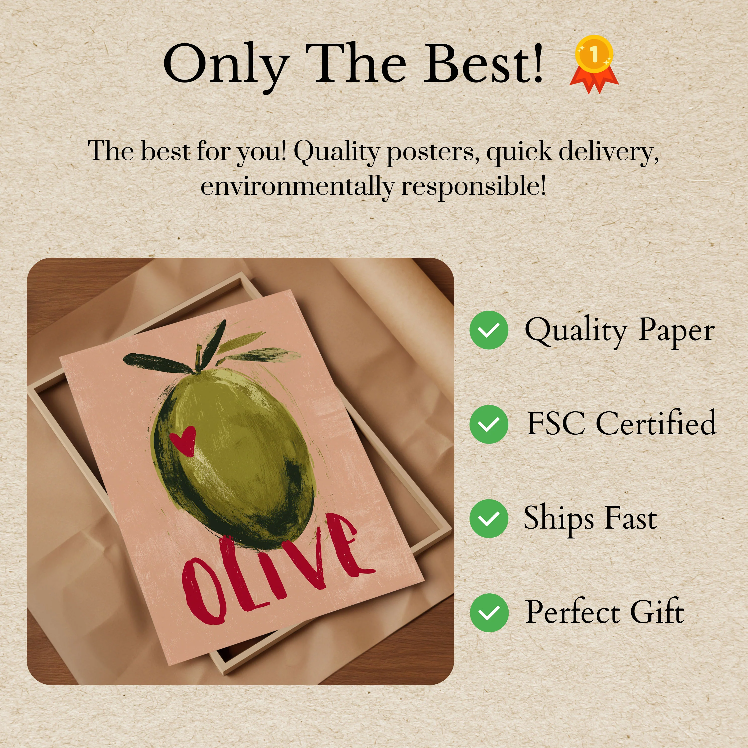 Olive Love Heart Poster - Image 3