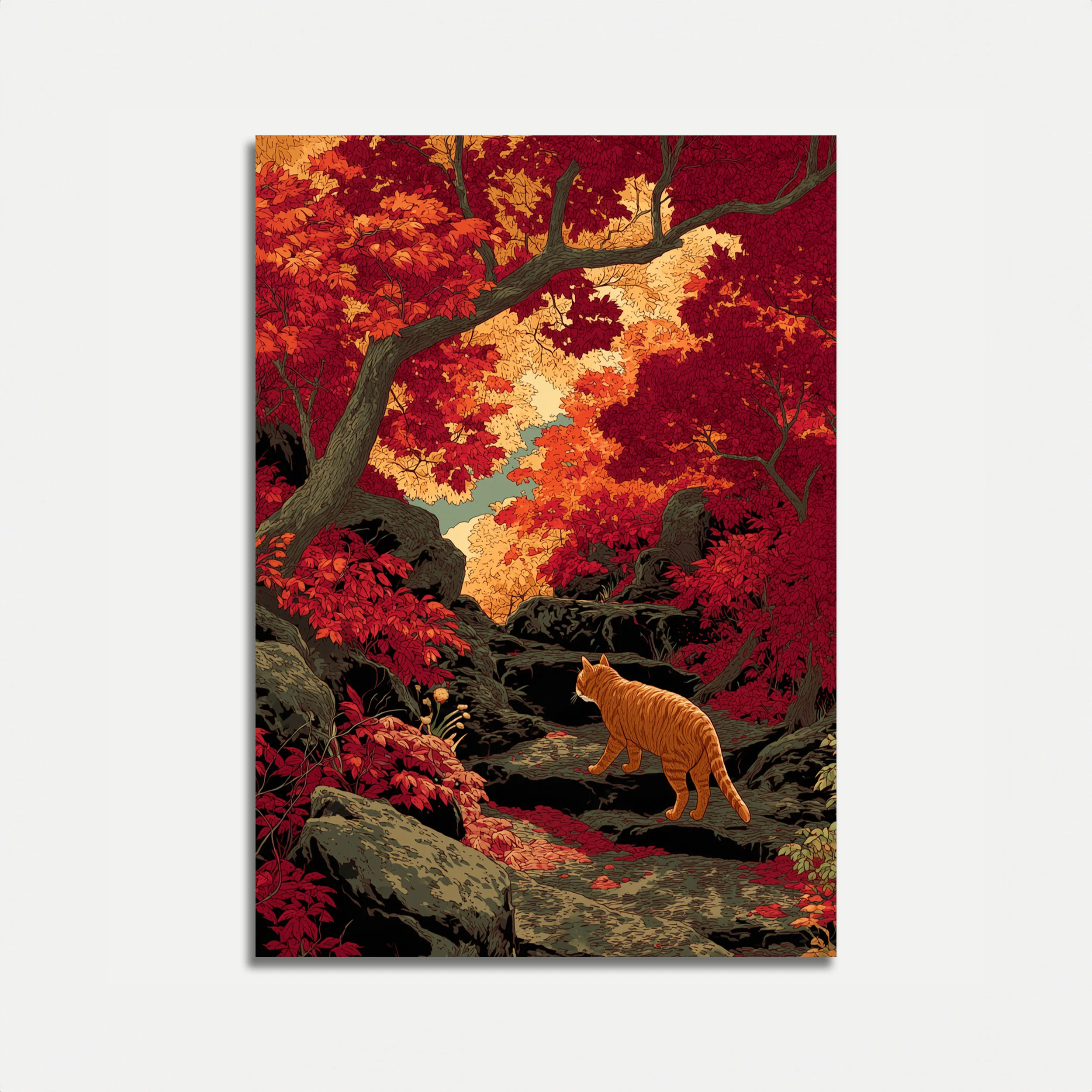 Orange Cat Autumn Forest Poster