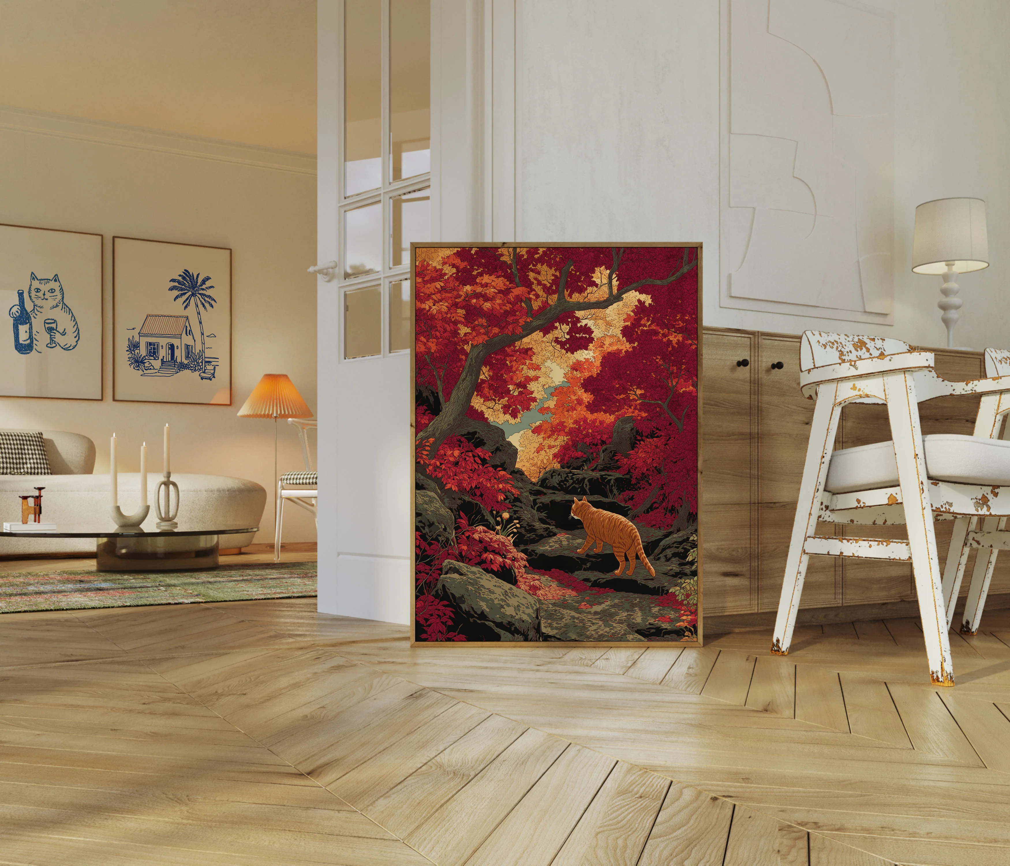 Orange Cat Autumn Forest Poster - Image 5