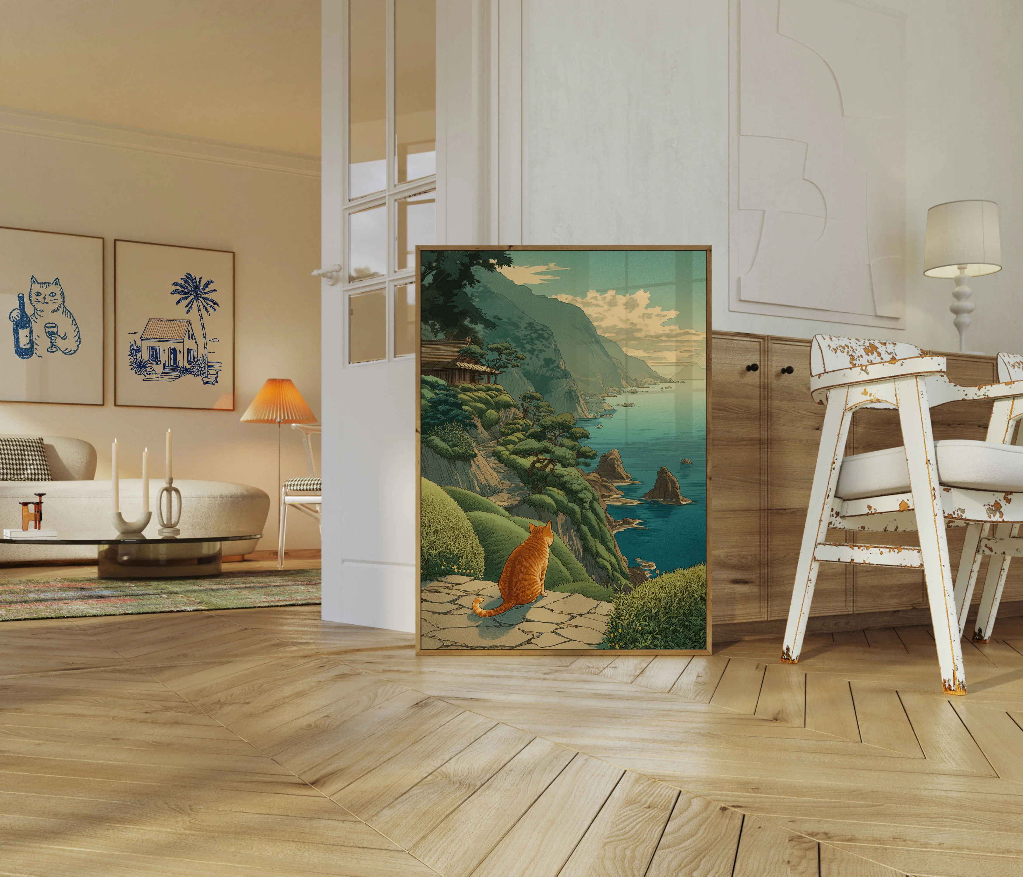 Orange Cat Coastal Cliffs Poster - Image 5