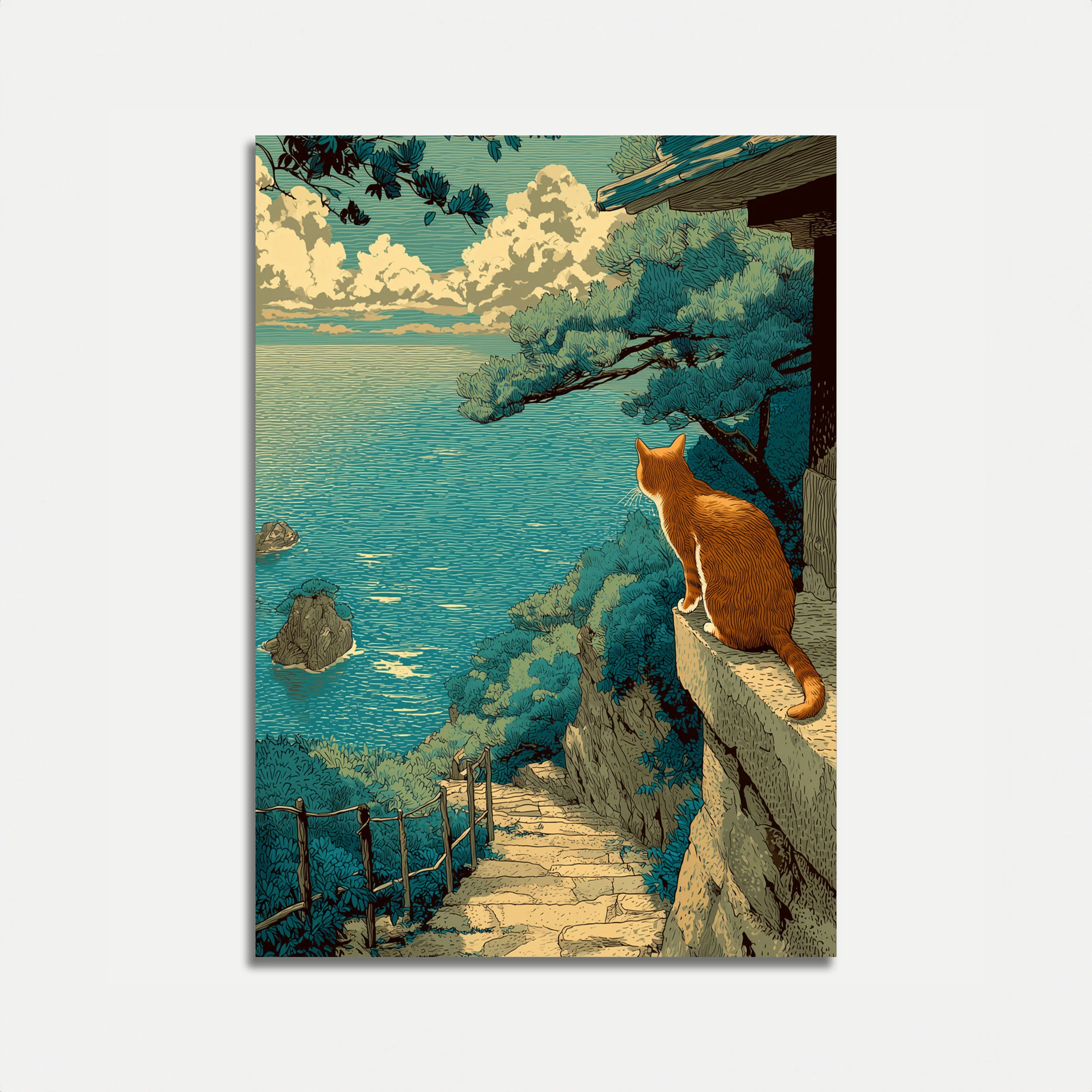 Orange Cat Coastal Vista Poster