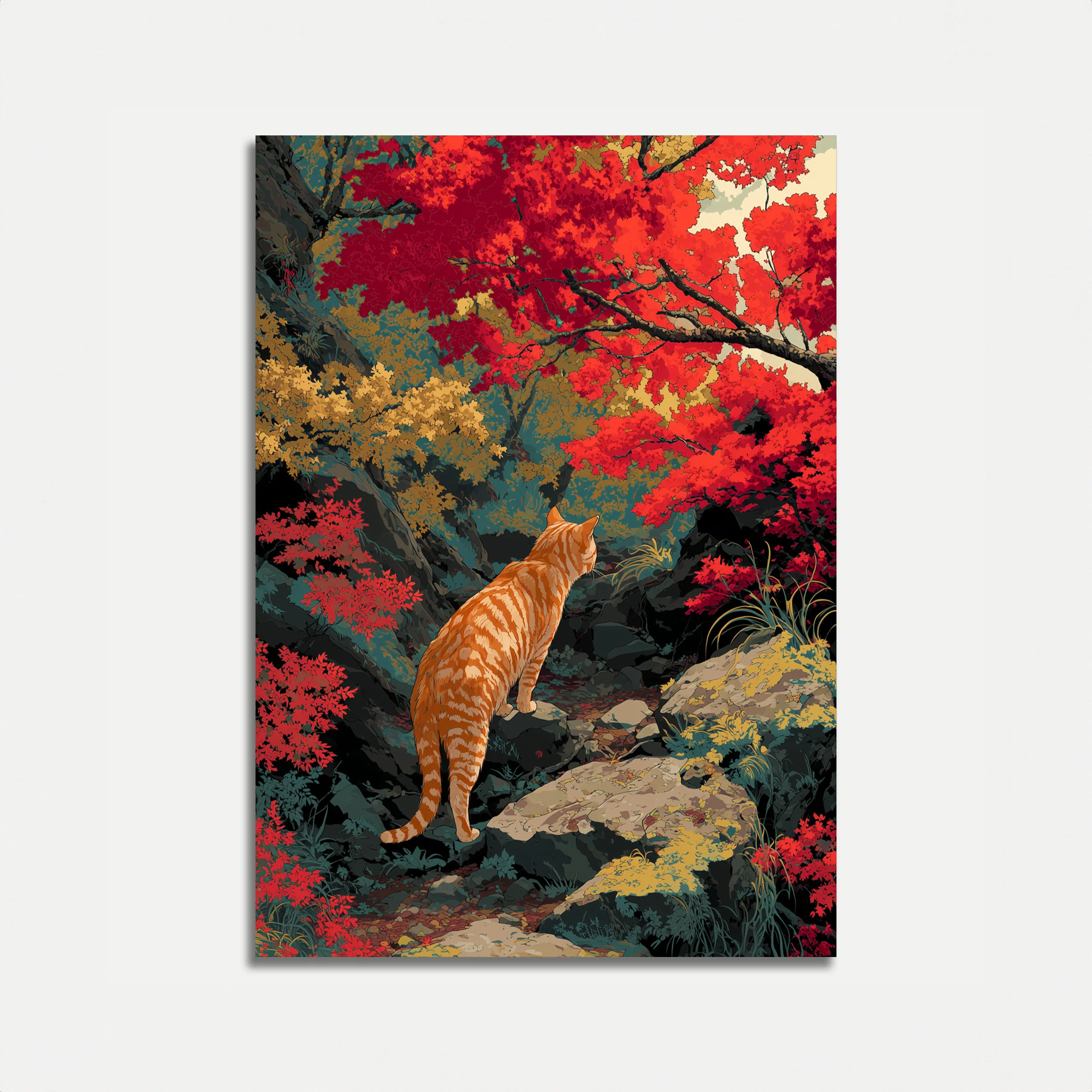 Orange Cat in Autumn Garden Poster