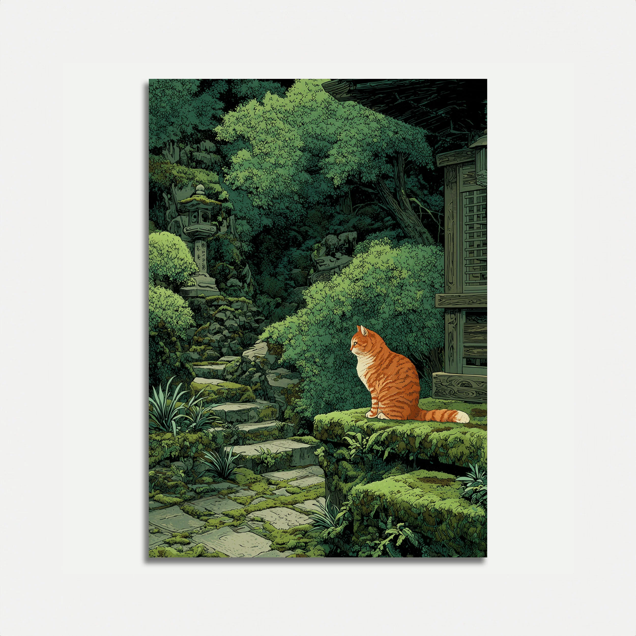 Orange Cat in Japanese Garden Poster