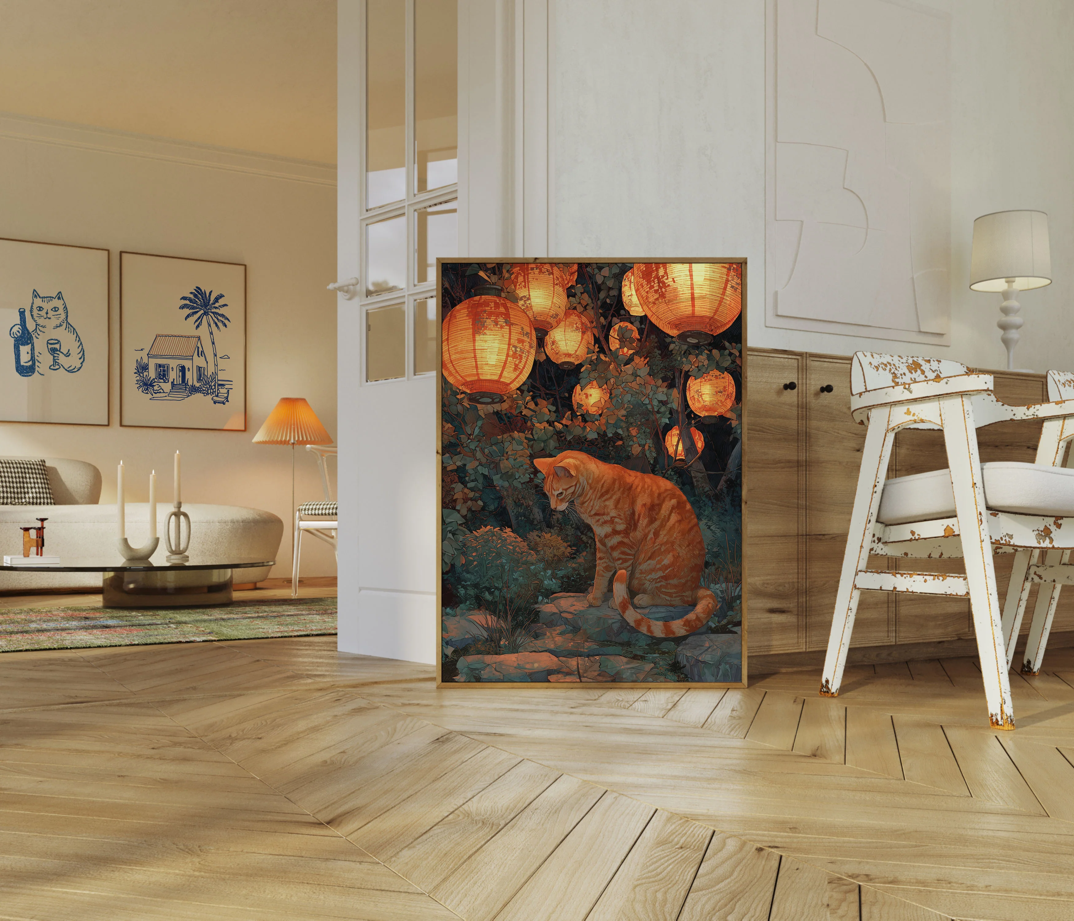 Orange Cat in Lantern Garden Poster - Image 5