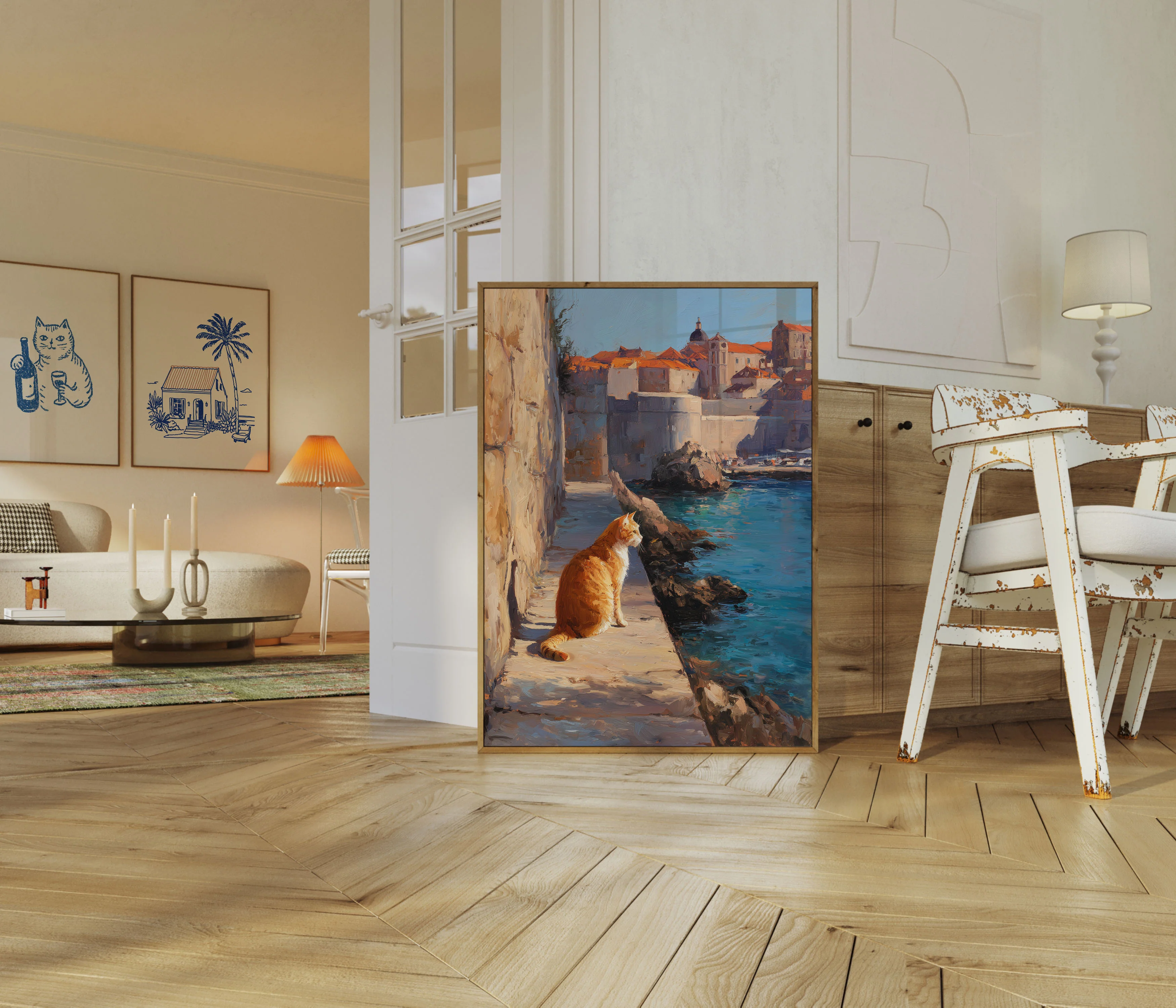 Orange Cat Mediterranean Coastal Poster - Image 5