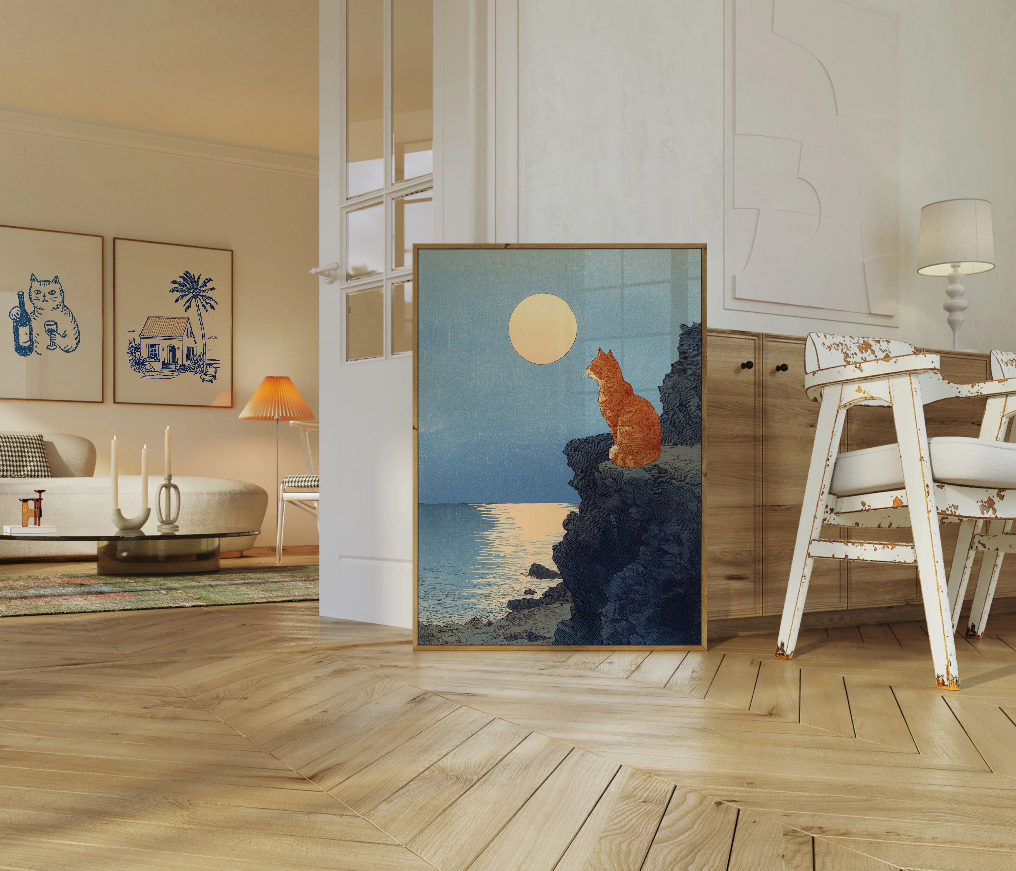 Orange Cat Moonlit Cliffs Poster - Image 5