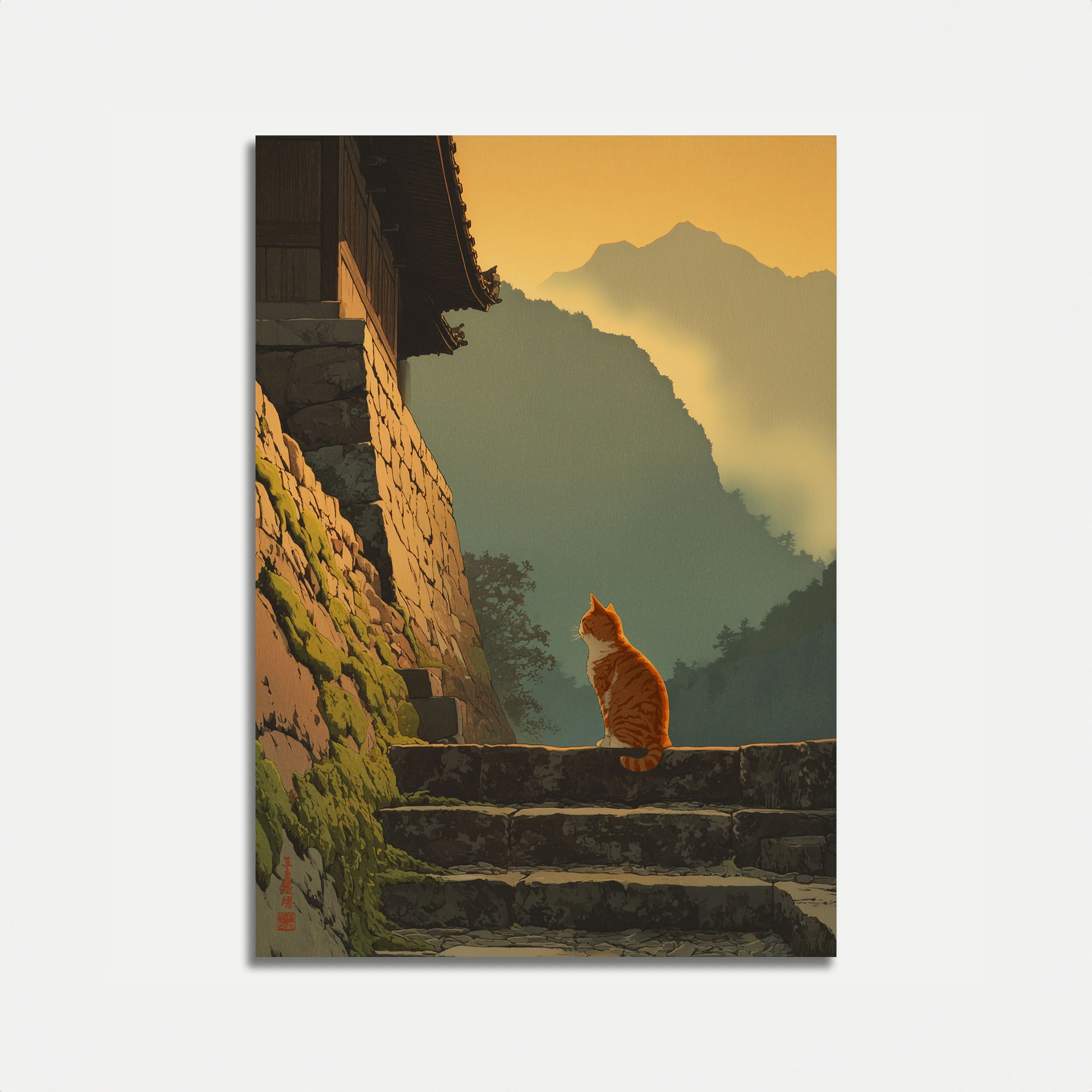 Orange Cat Mountain Contemplation Poster