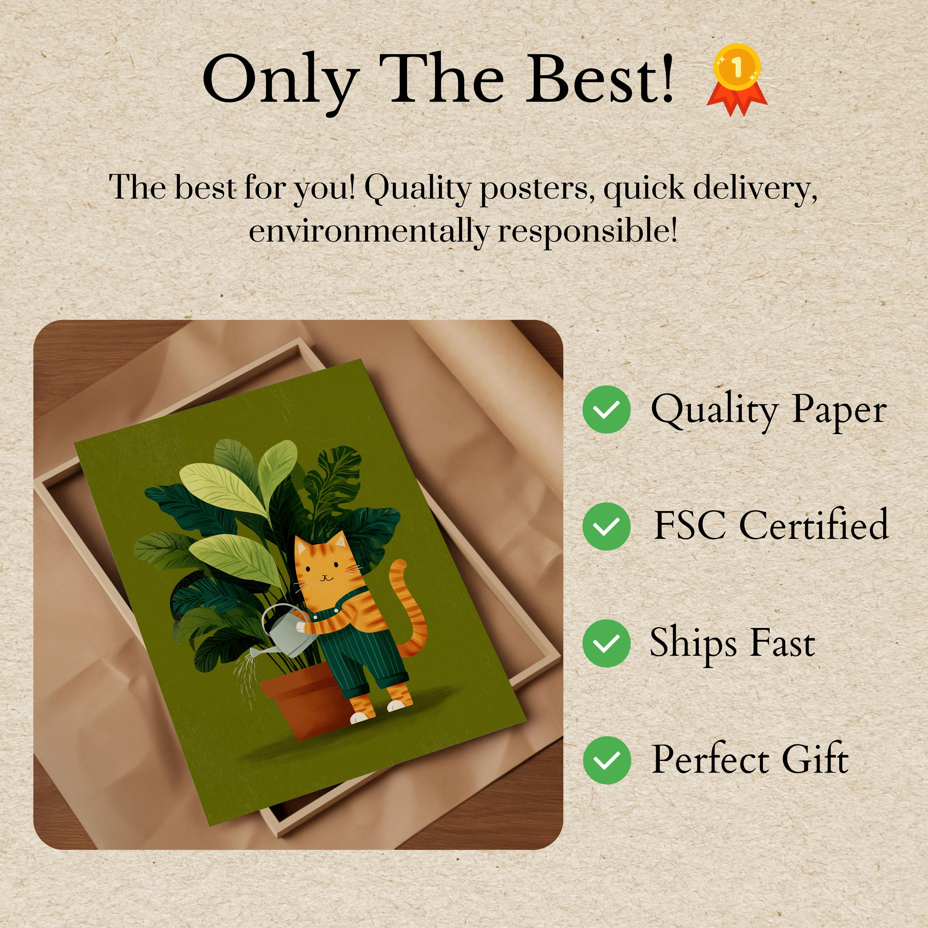 Orange Cat Watering Plants Poster - Image 3