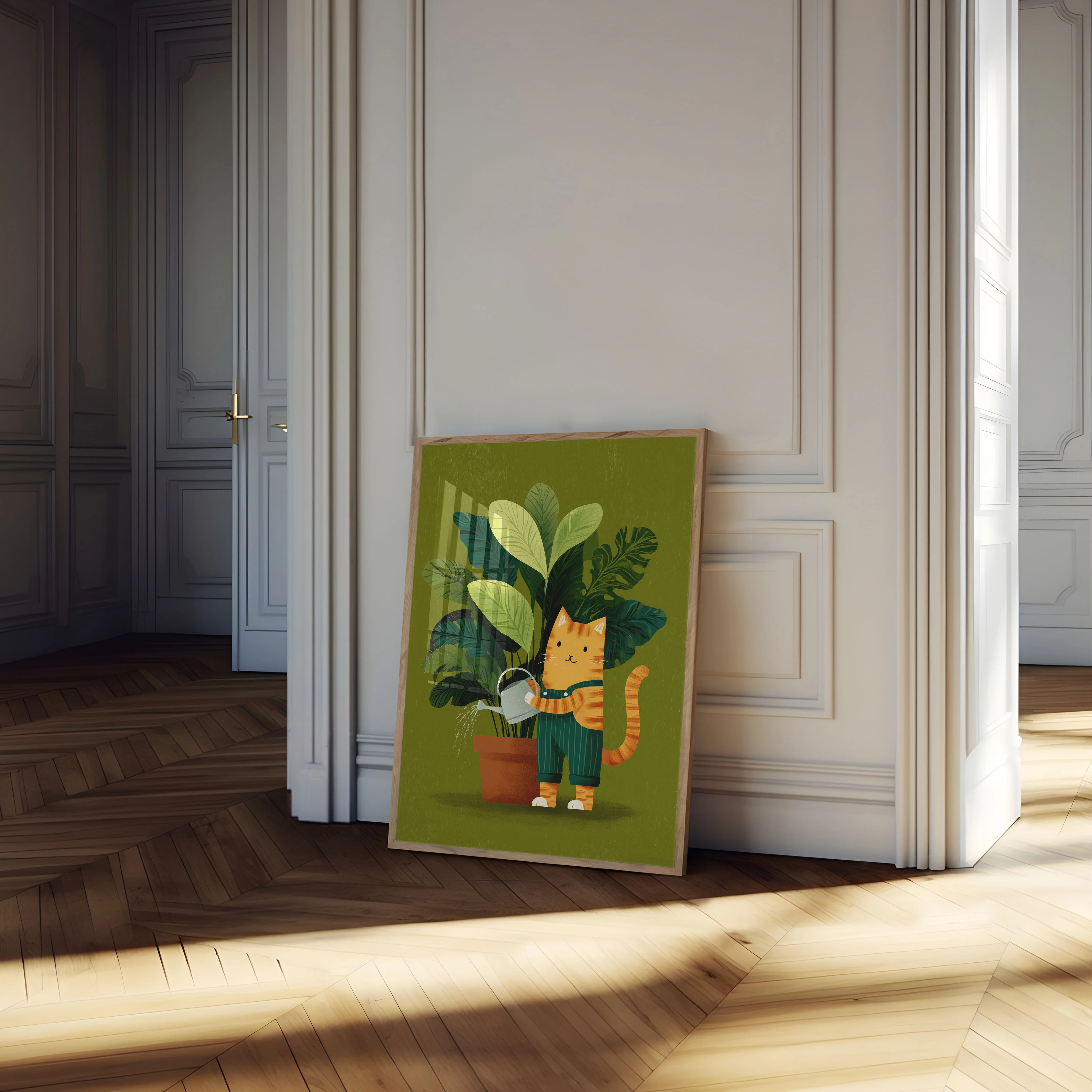 Orange Cat Watering Plants Poster - Image 4