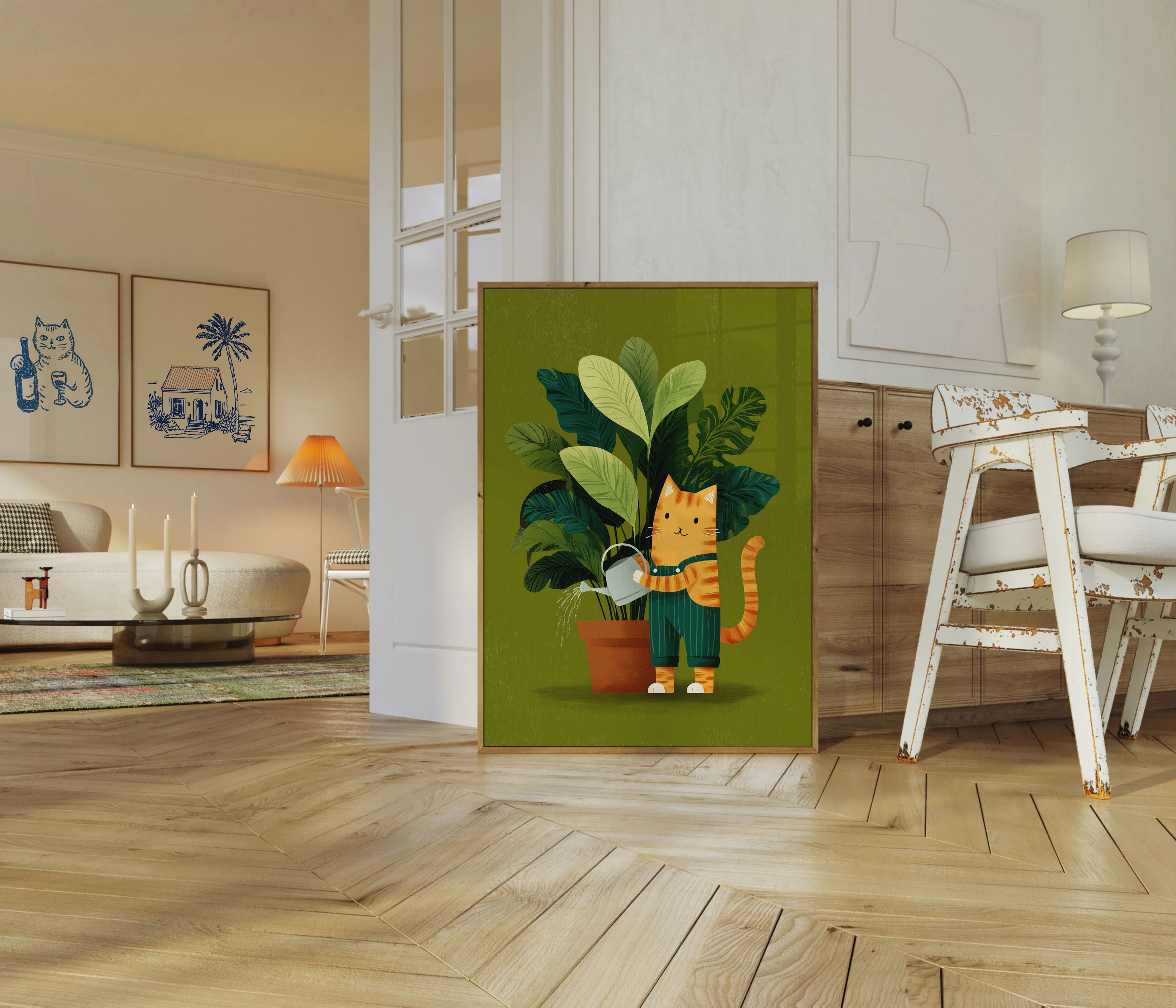 Orange Cat Watering Plants Poster - Image 5
