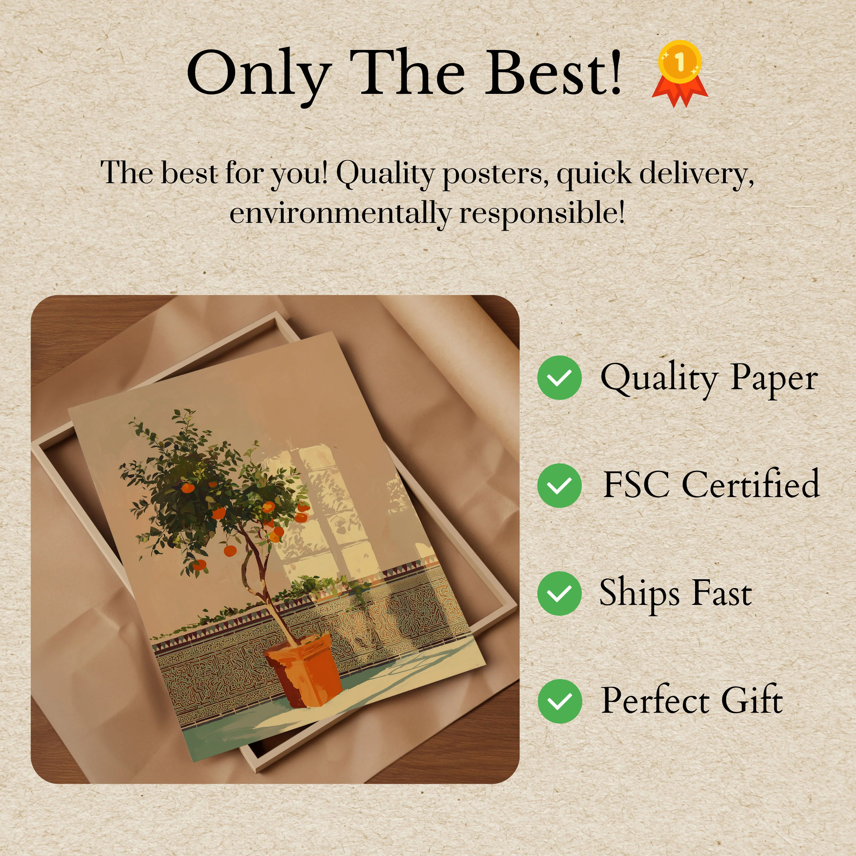Orange Tree in Sunlit Courtyard Poster - Image 3