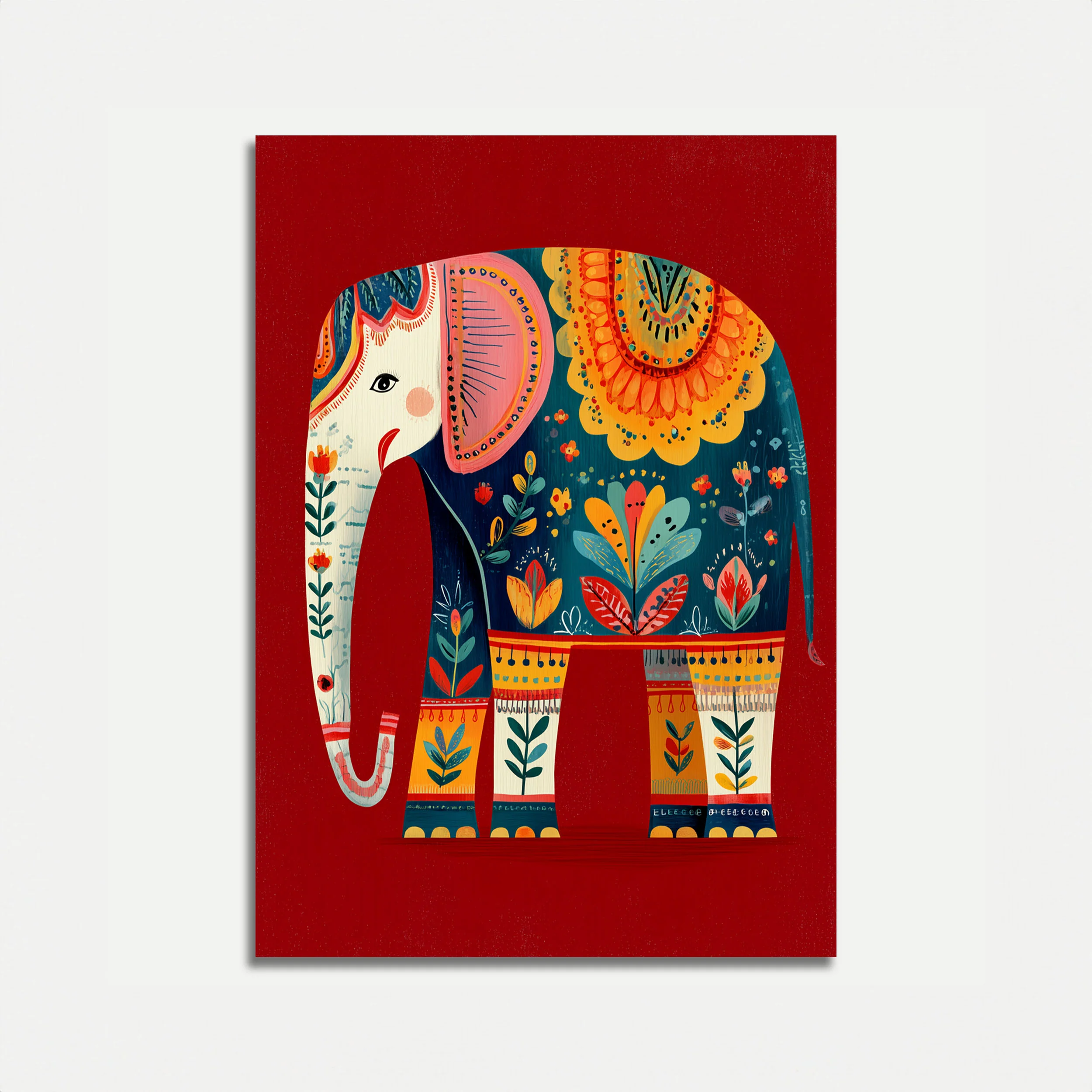 Ornamental Elephant Folk Art Poster