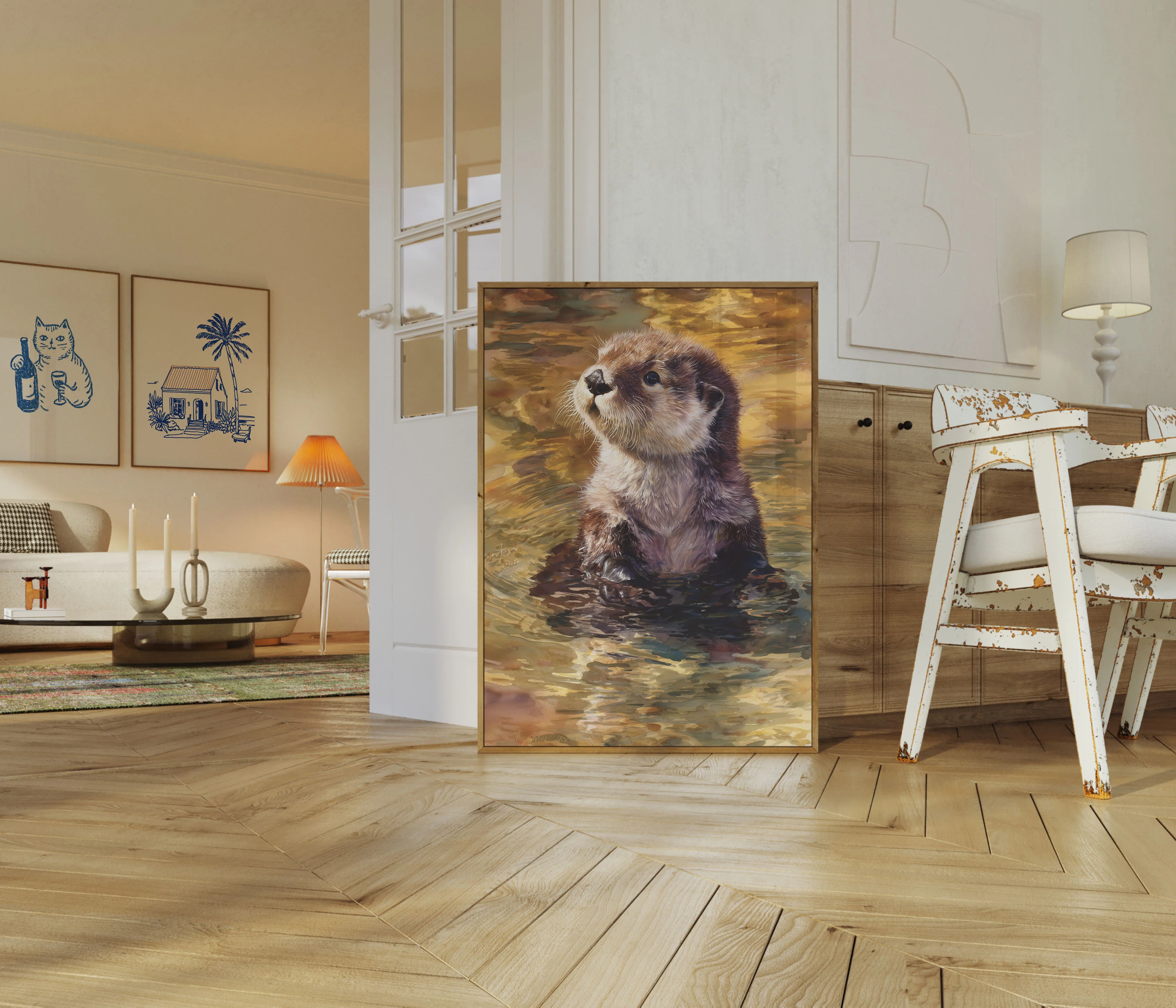 Otter in Golden Waters Poster - Image 5