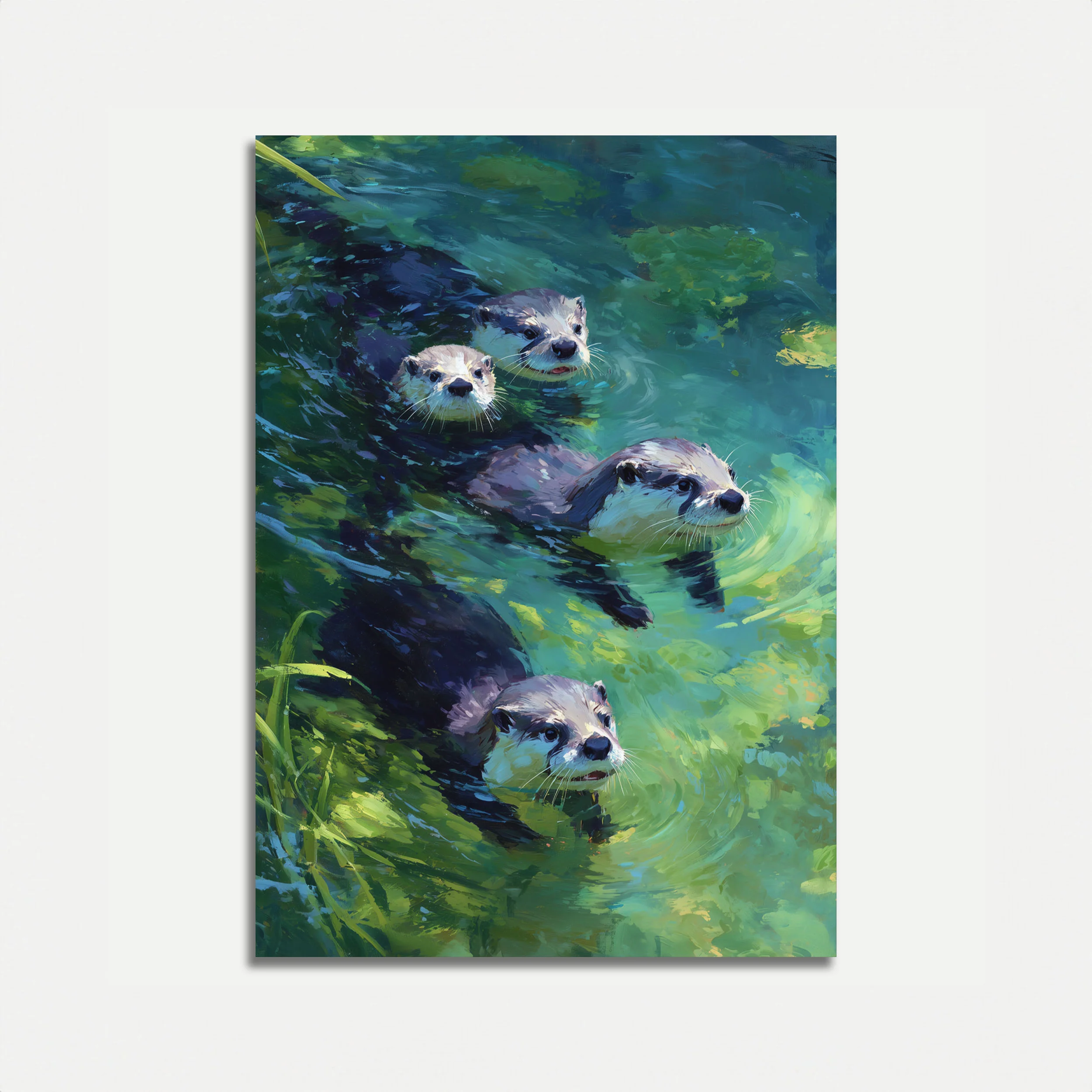 Otters Swimming in Emerald Waters Poster
