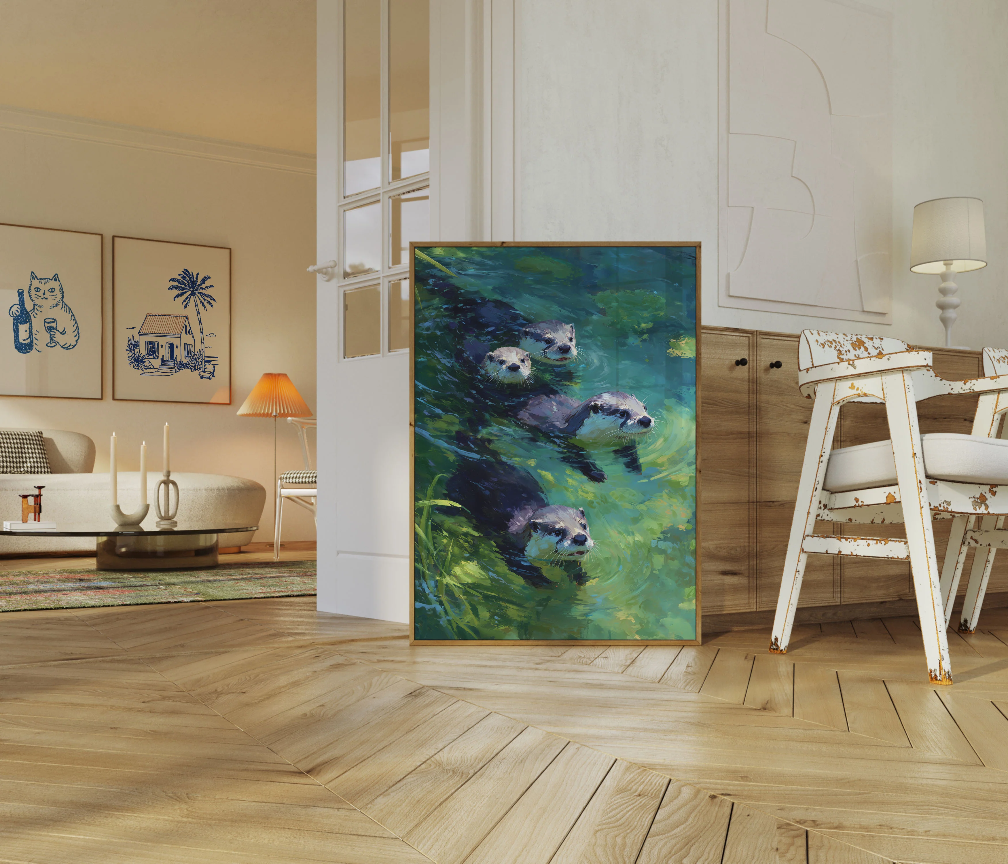 Otters Swimming in Emerald Waters Poster - Image 5
