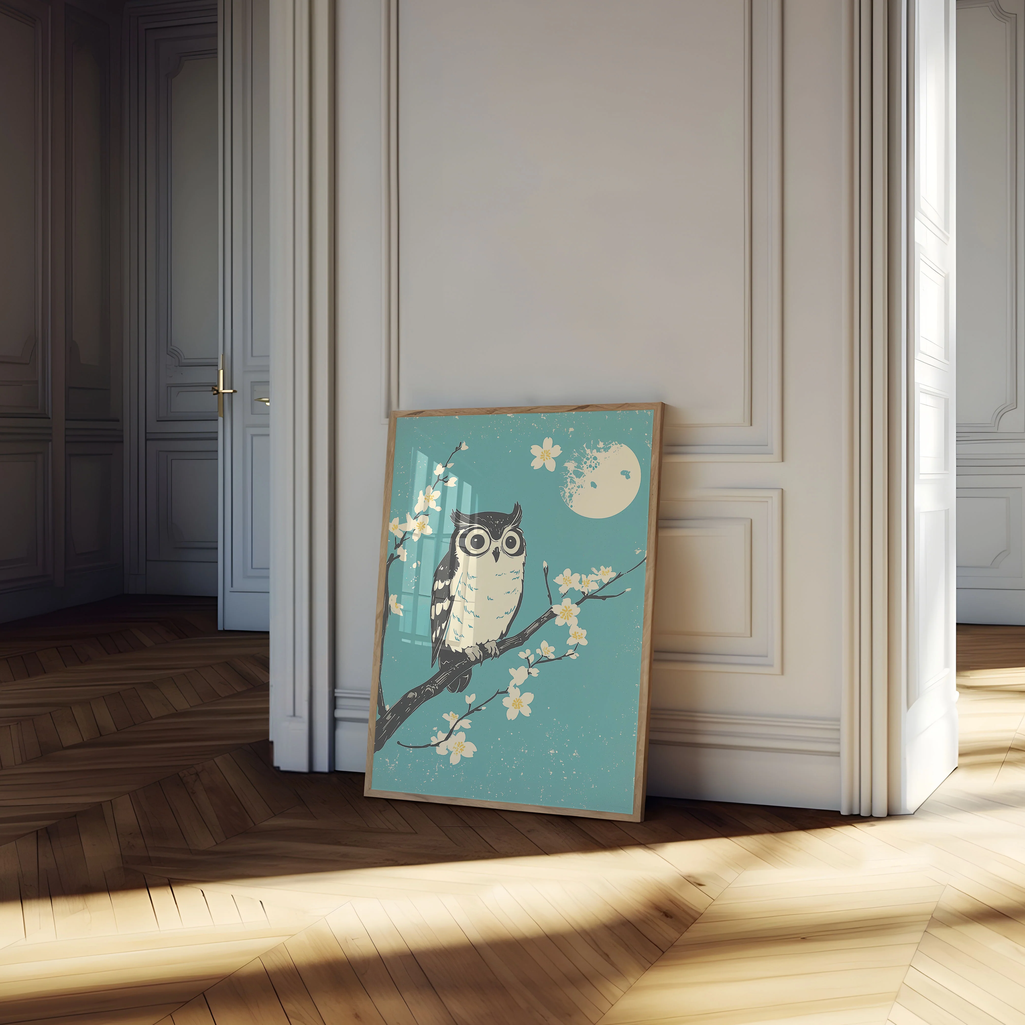 Owl Among Cherry Blossoms Poster - Image 4
