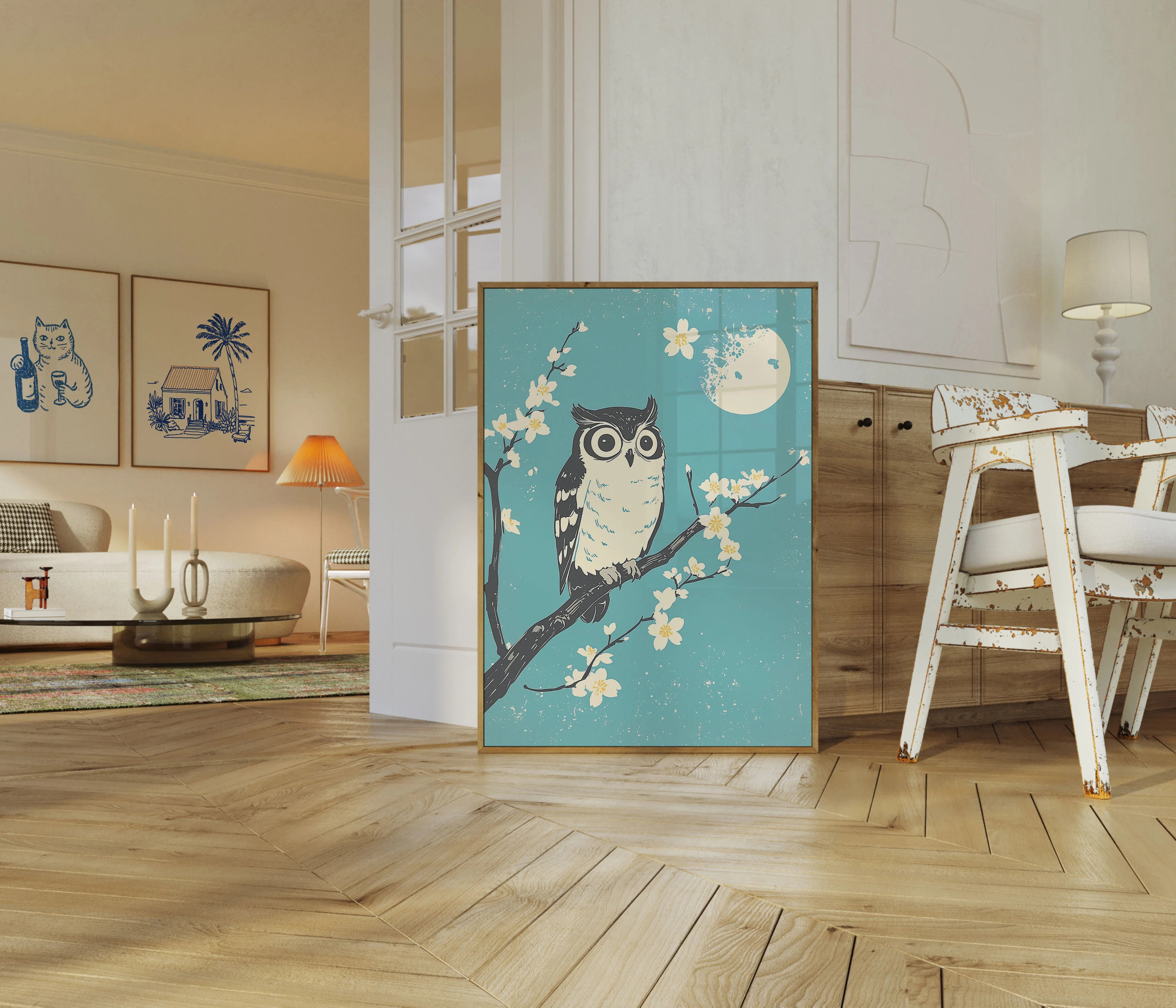 Owl Among Cherry Blossoms Poster - Image 5