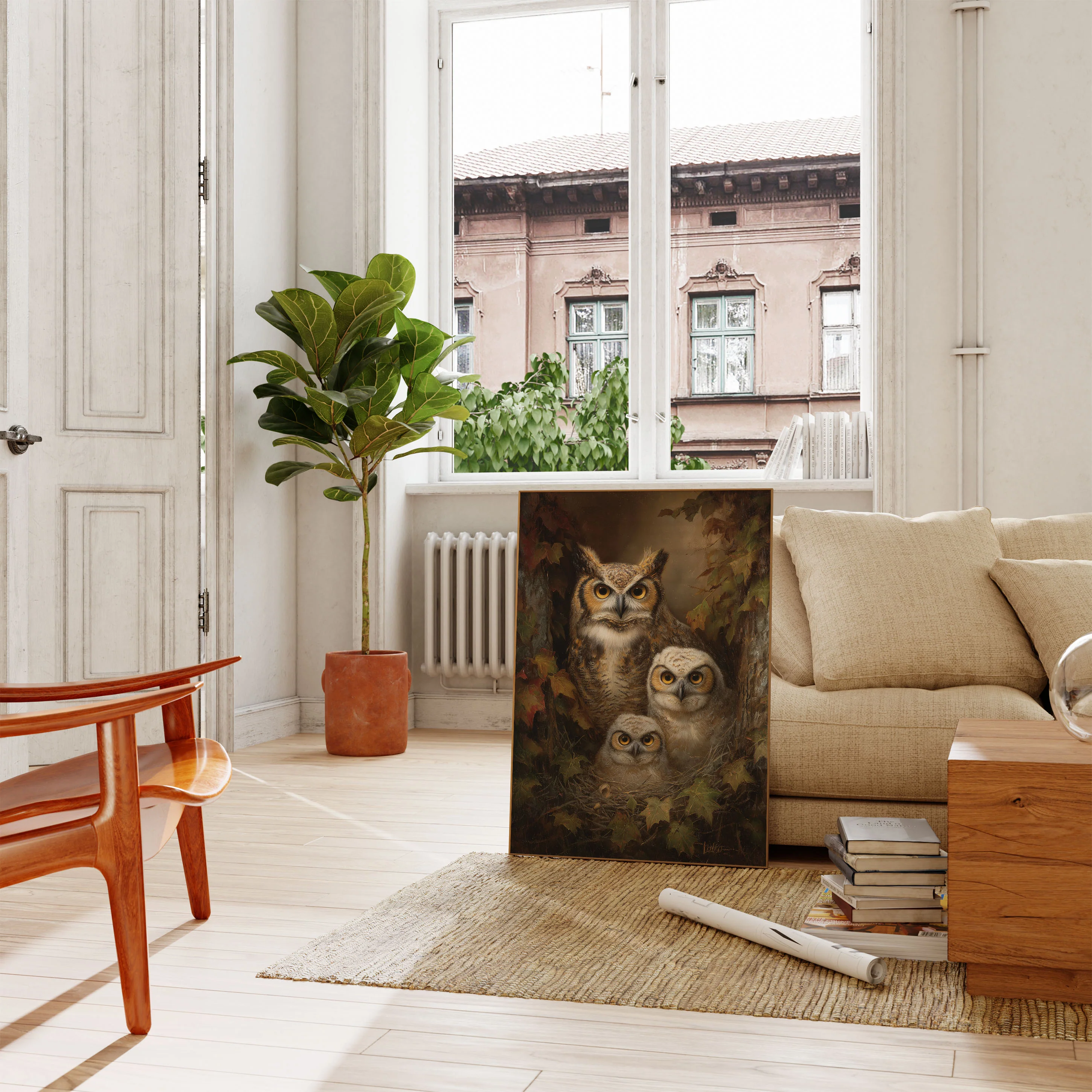 Owl Family in Autumn Forest Poster - Image 2