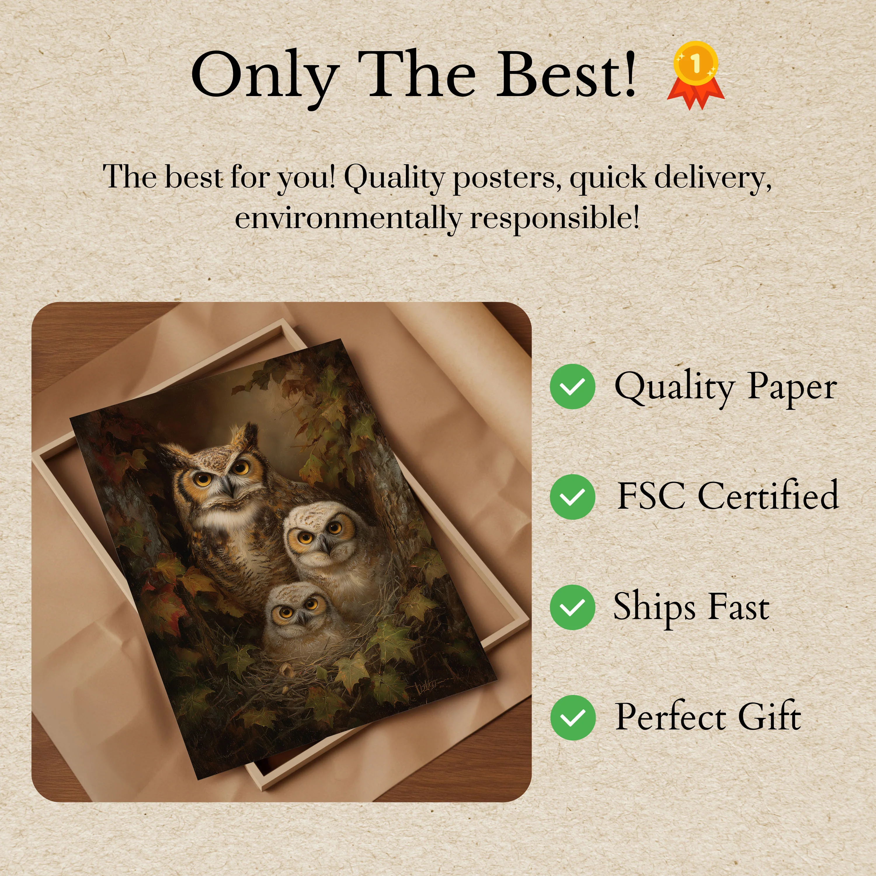 Owl Family in Autumn Forest Poster - Image 3