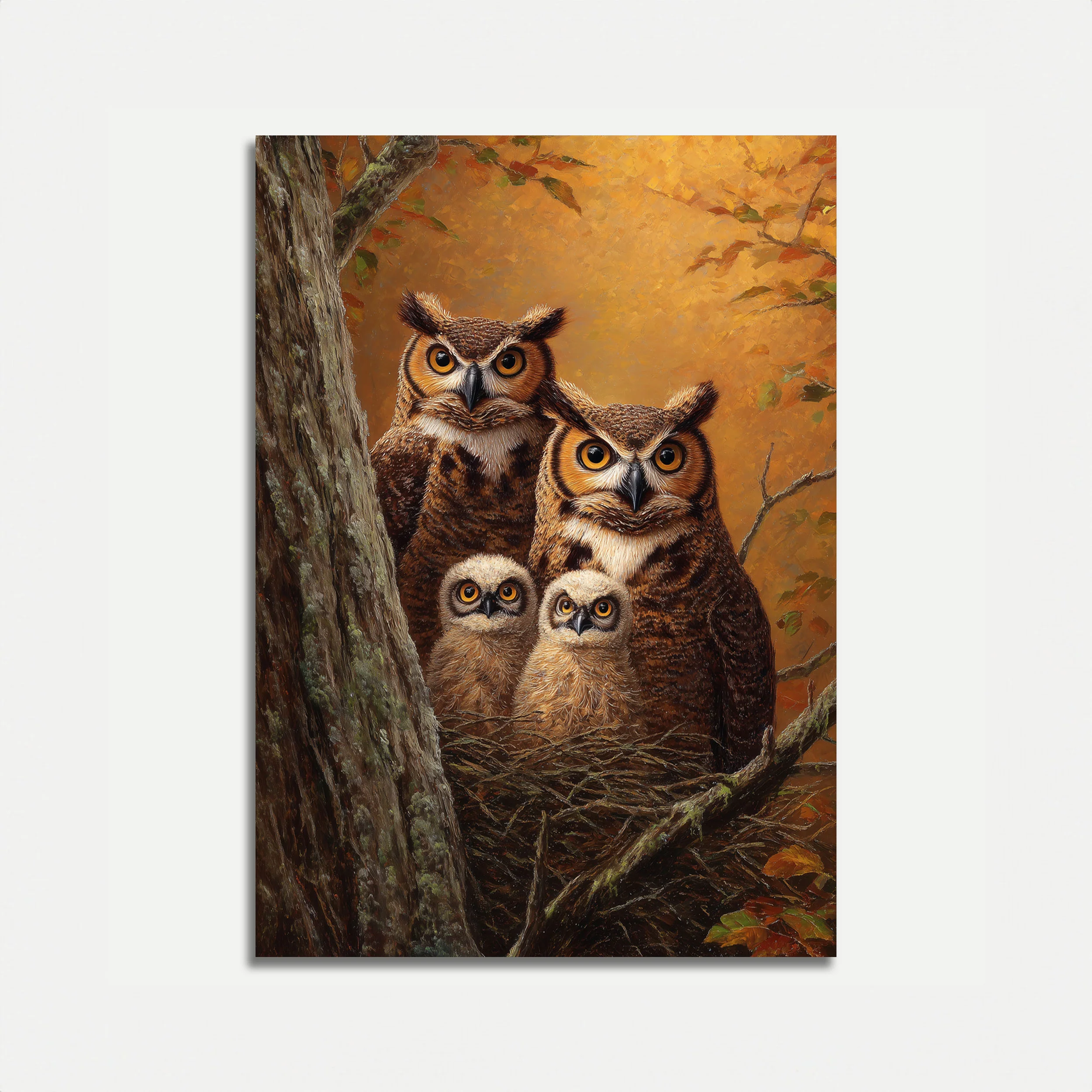 Owl Family in Autumn Poster