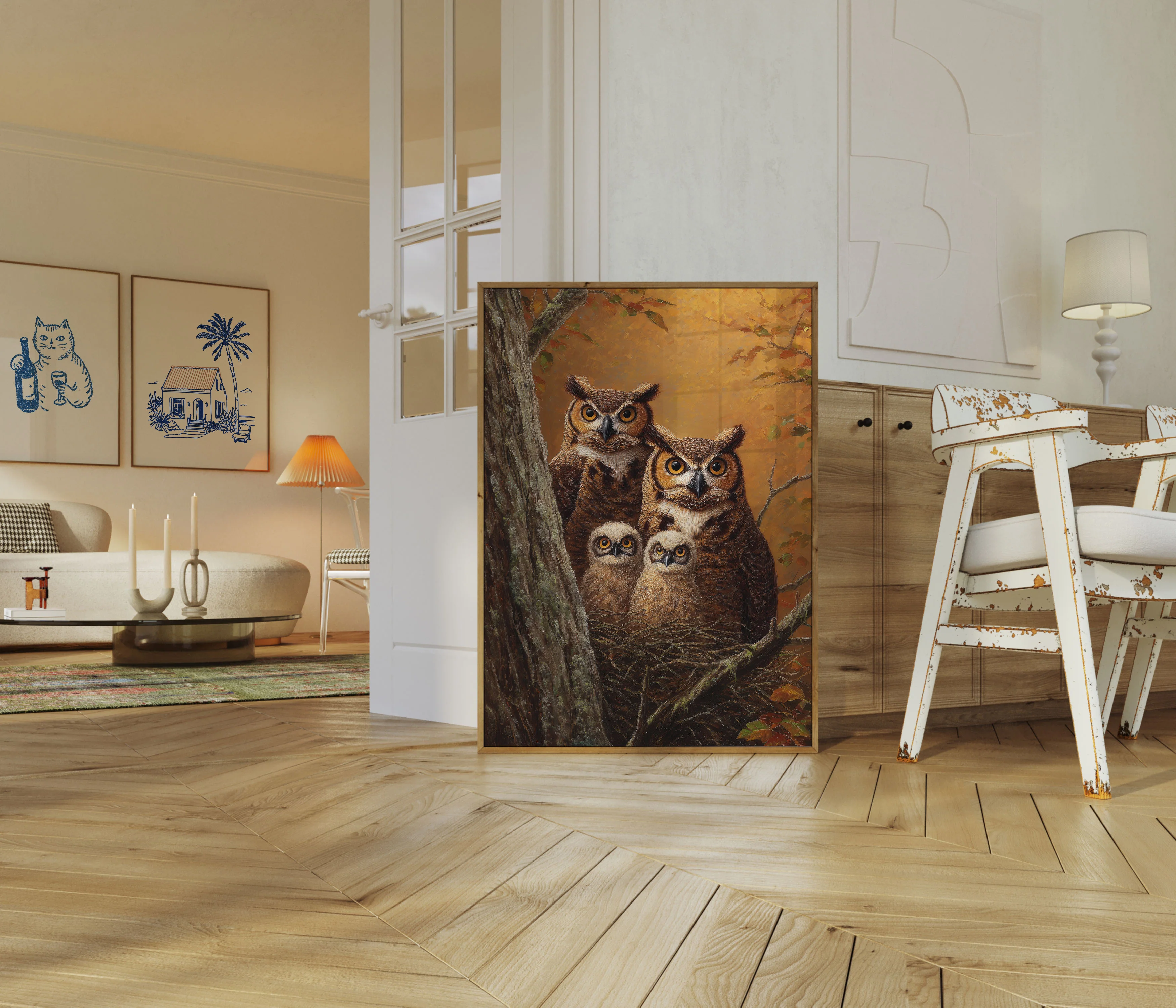 Owl Family in Autumn Poster - Image 5