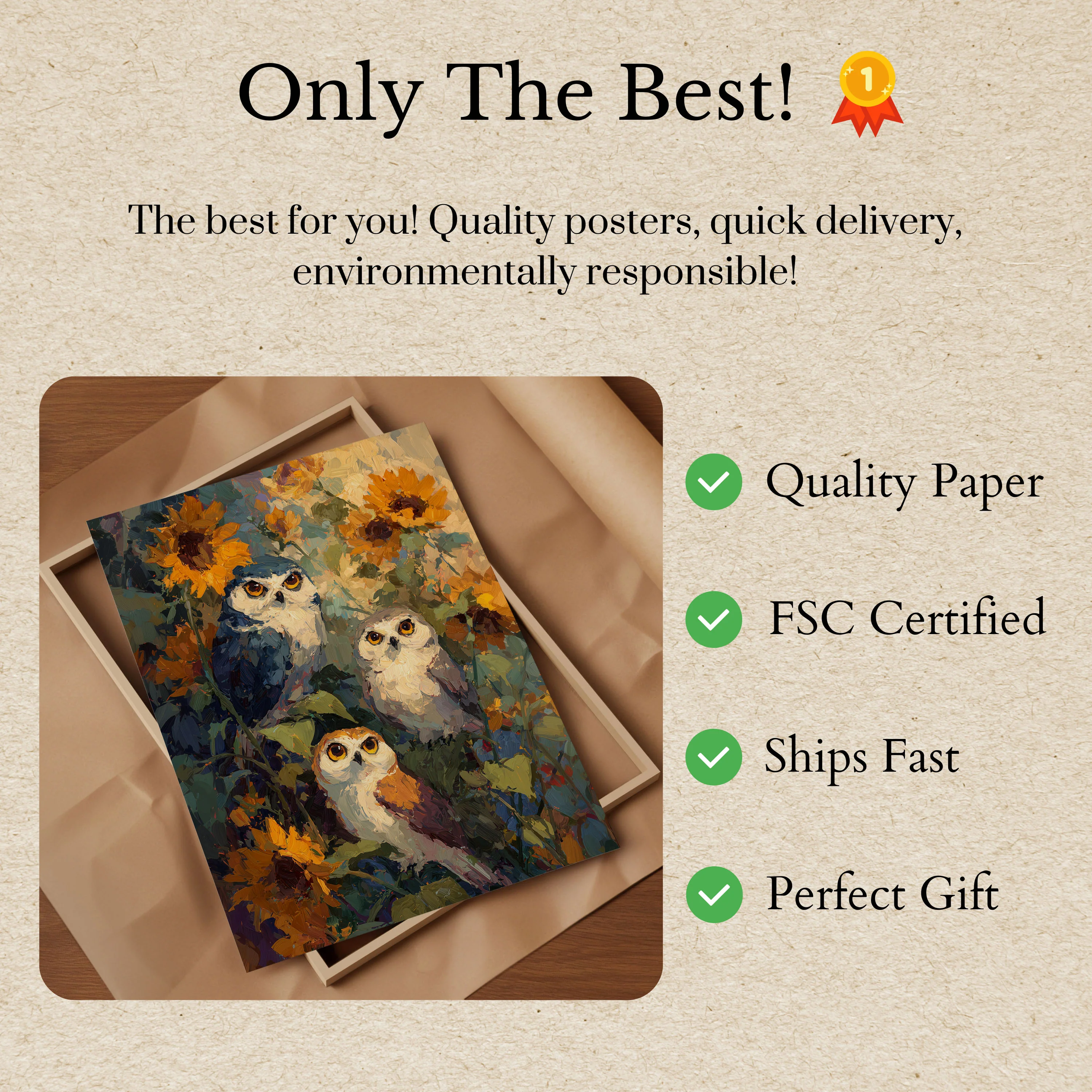 Owls Among Sunflowers Poster - Image 3