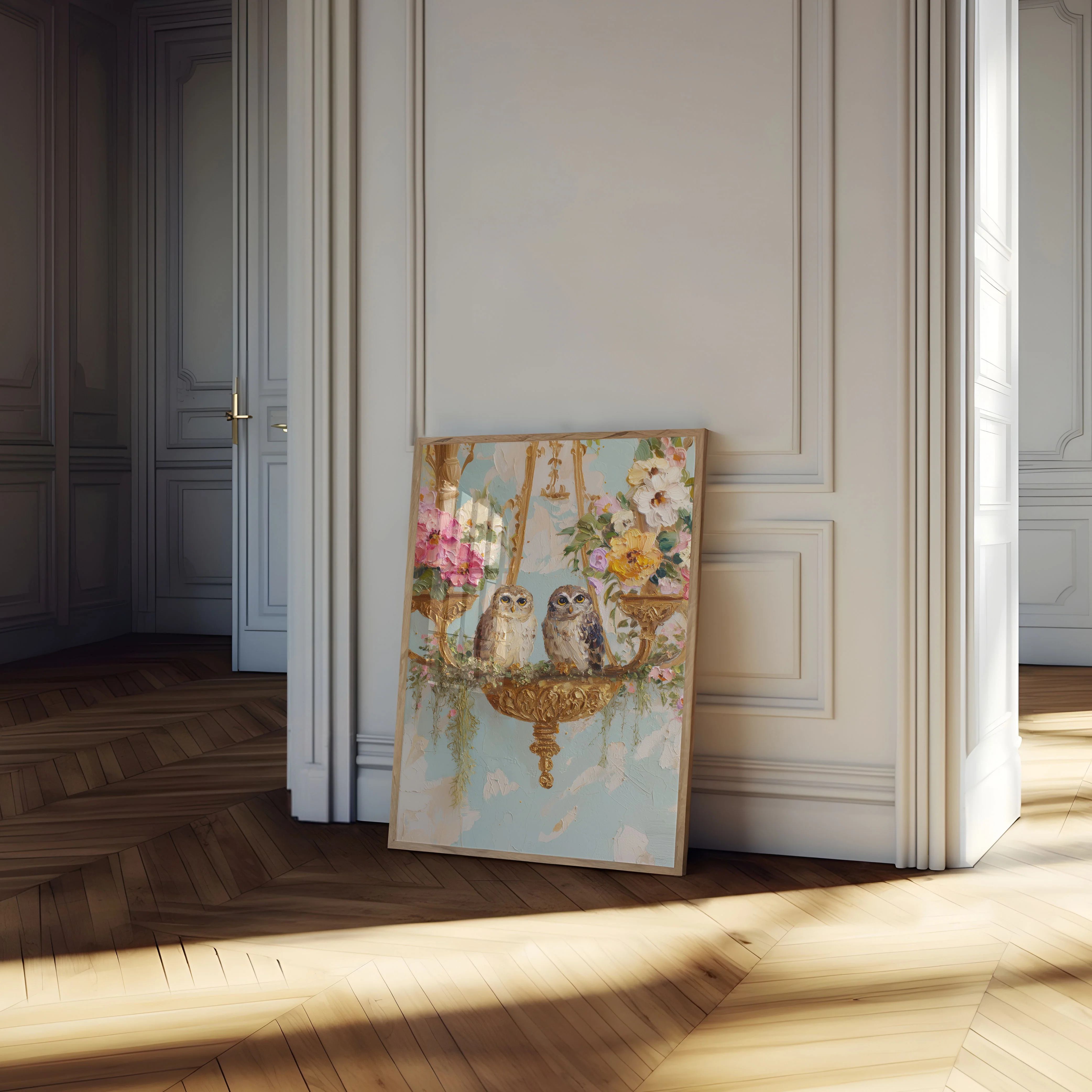 Owls in Floral Garden Poster - Image 4