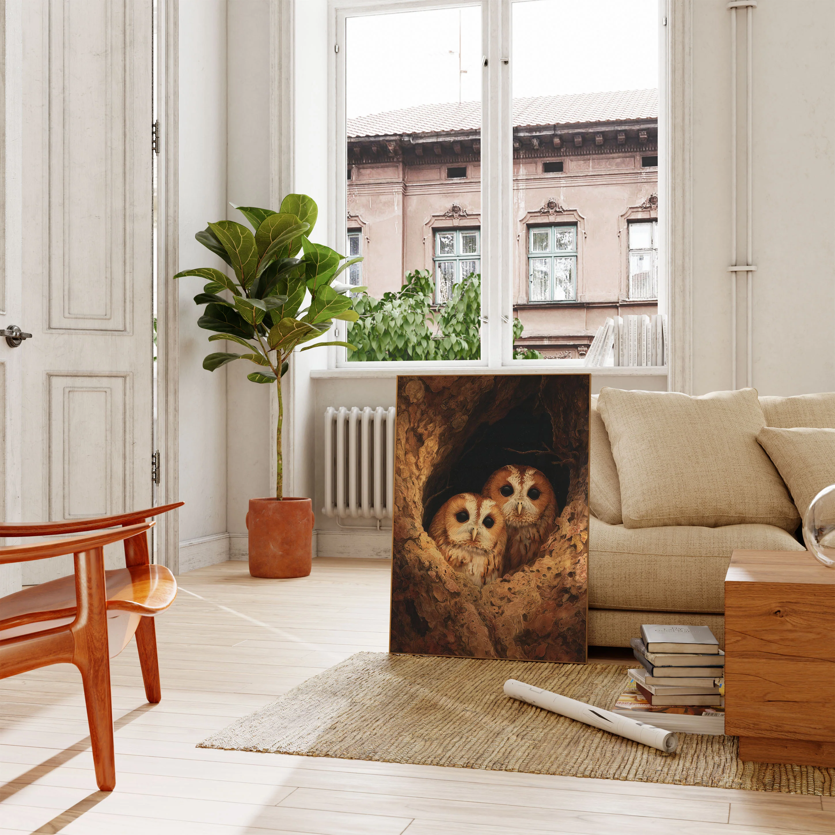 Owls in Hollow Tree Poster - Image 2